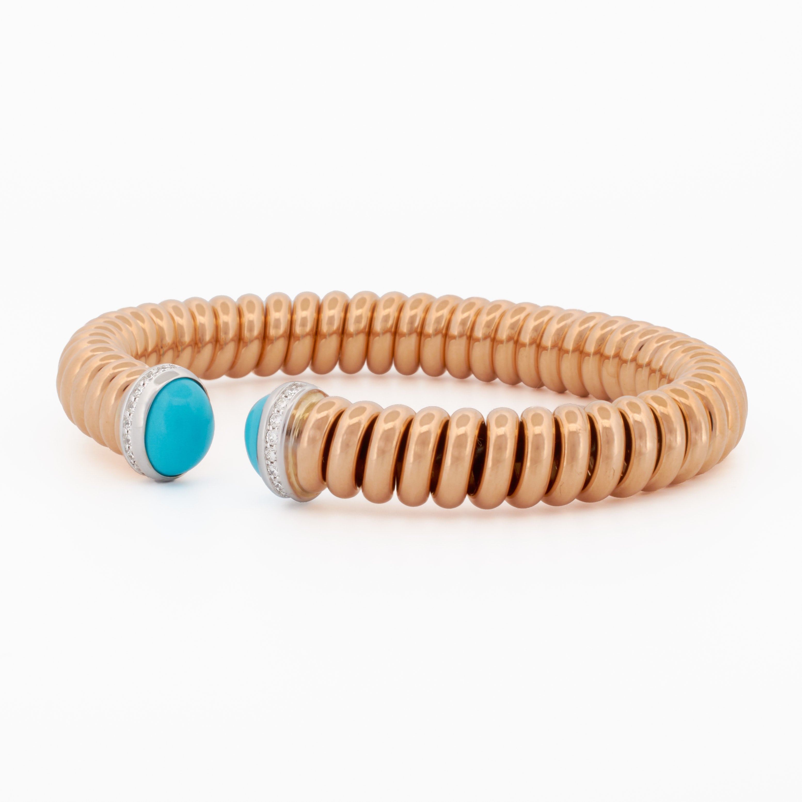 Bold Coil Bangle with Turquoise Cabochon and Diamonds