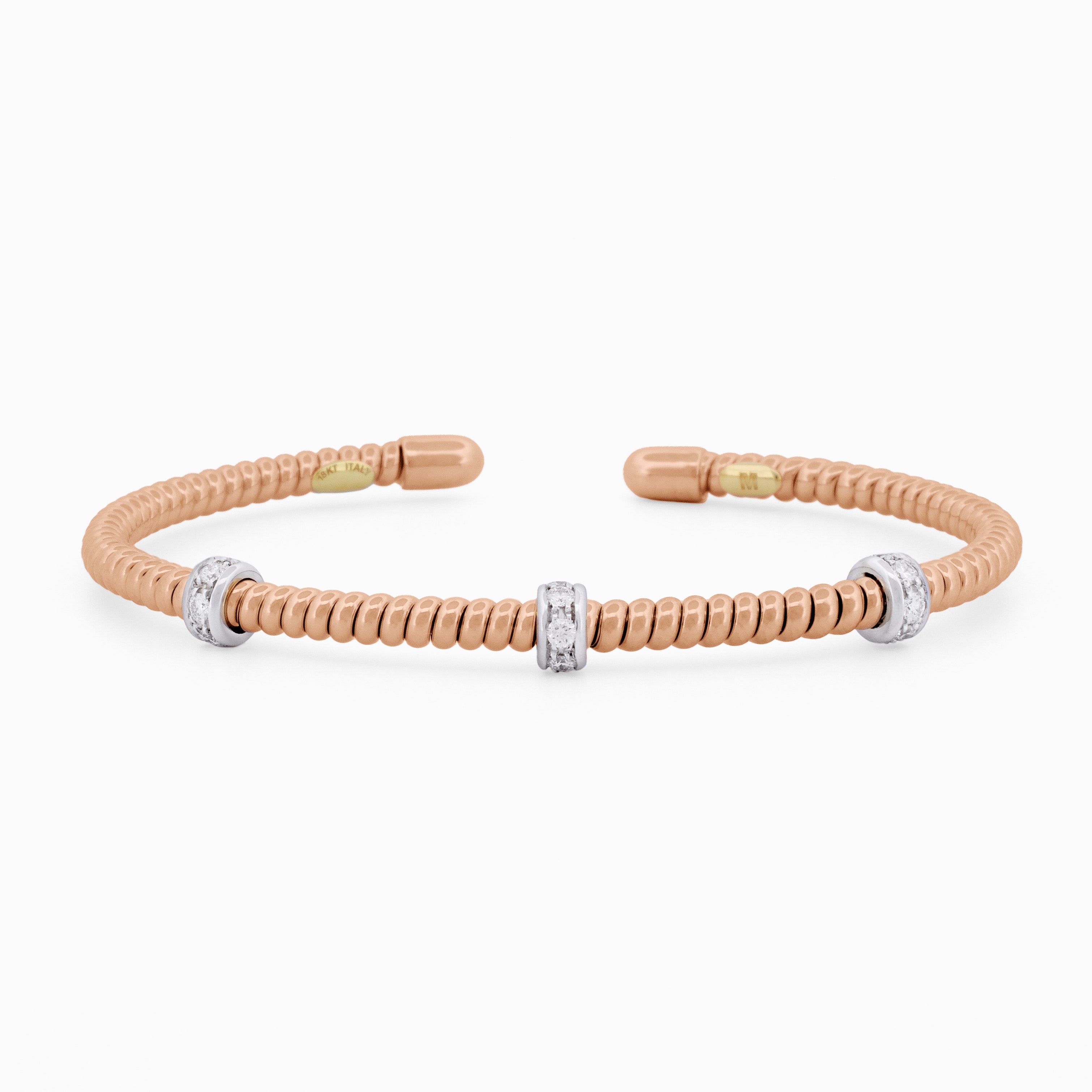 Open Coil Bangle with Three Diamond Accented Stations