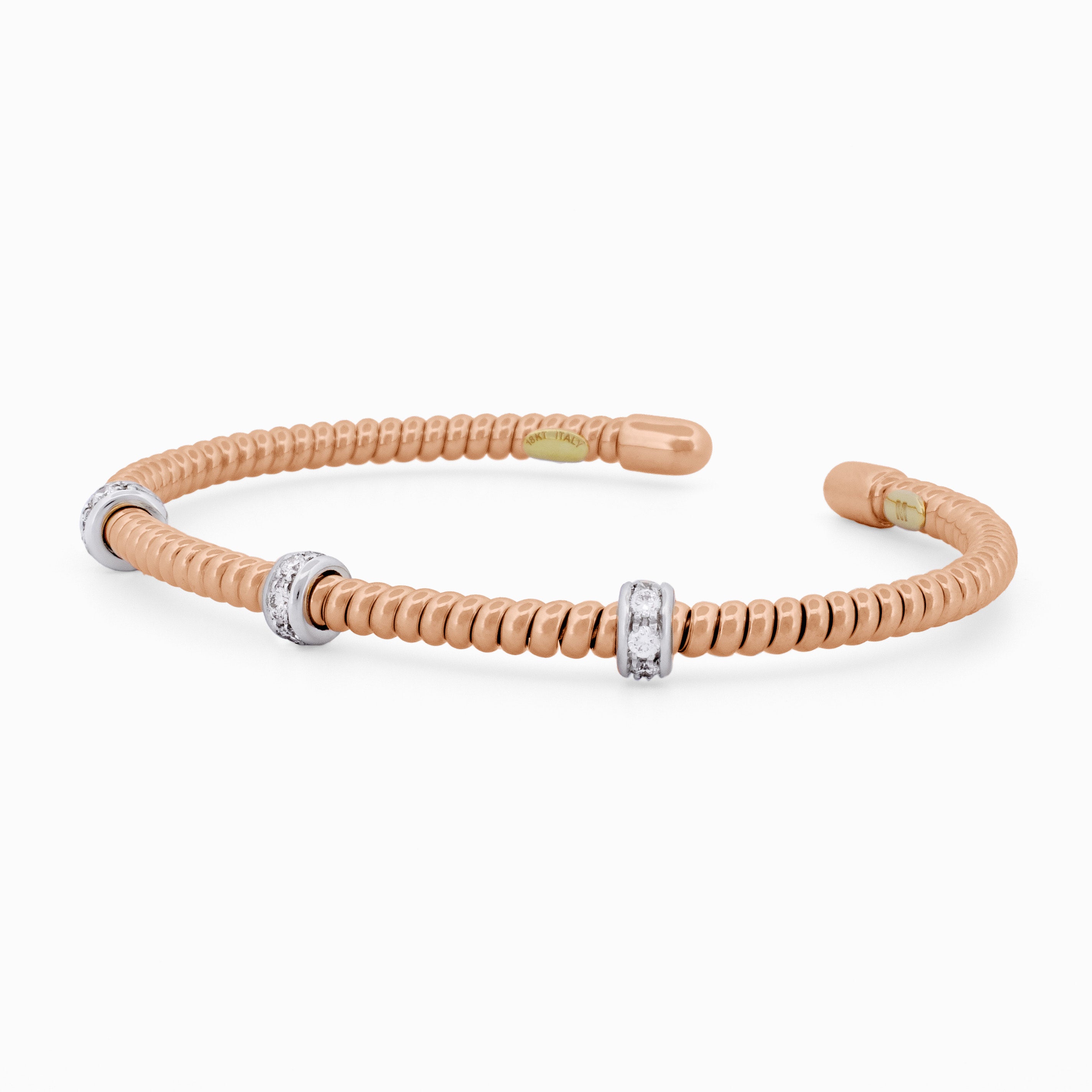 Open Coil Bangle with Three Diamond Accented Stations