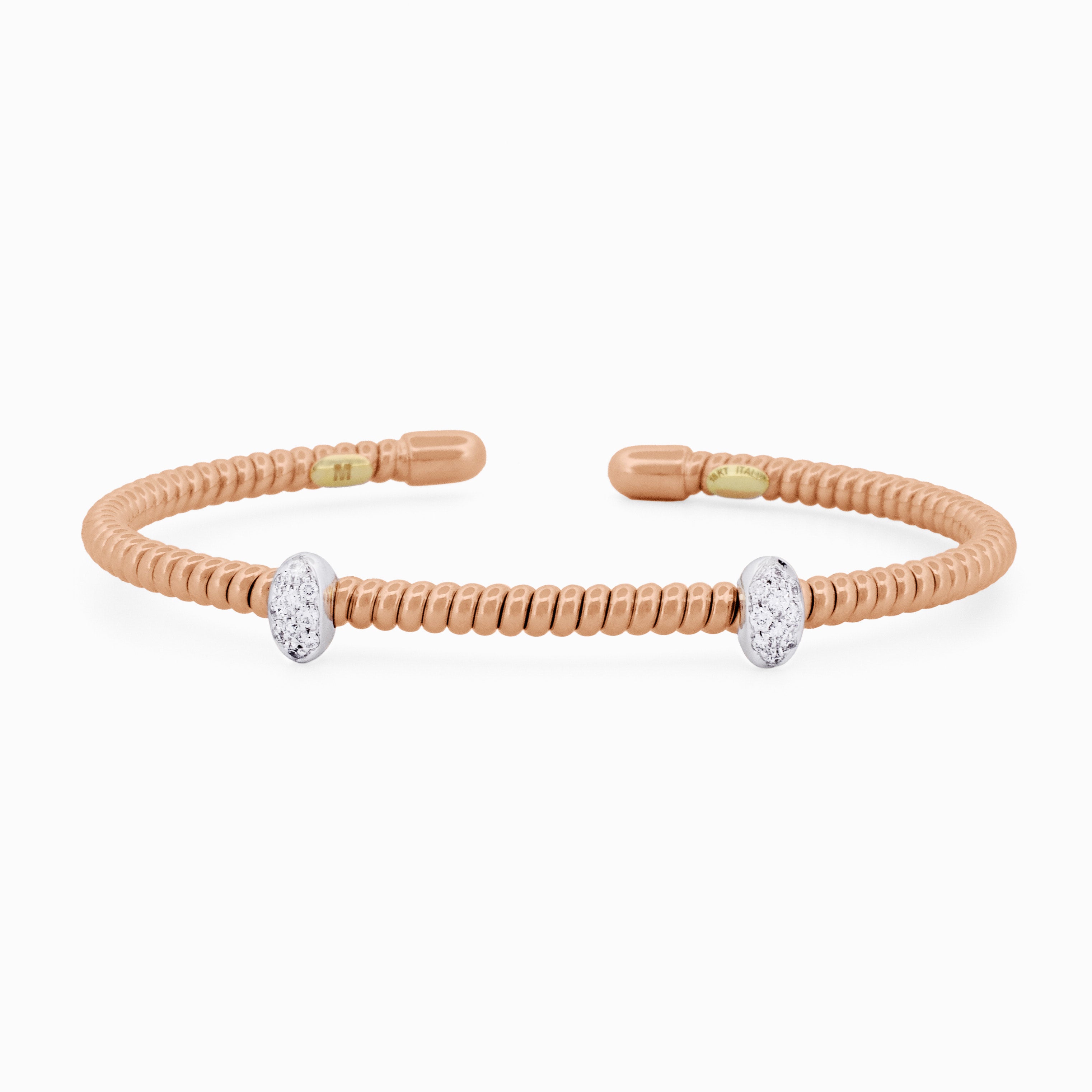 Open Coil Bangle with Two Oval Diamond Accented Stations