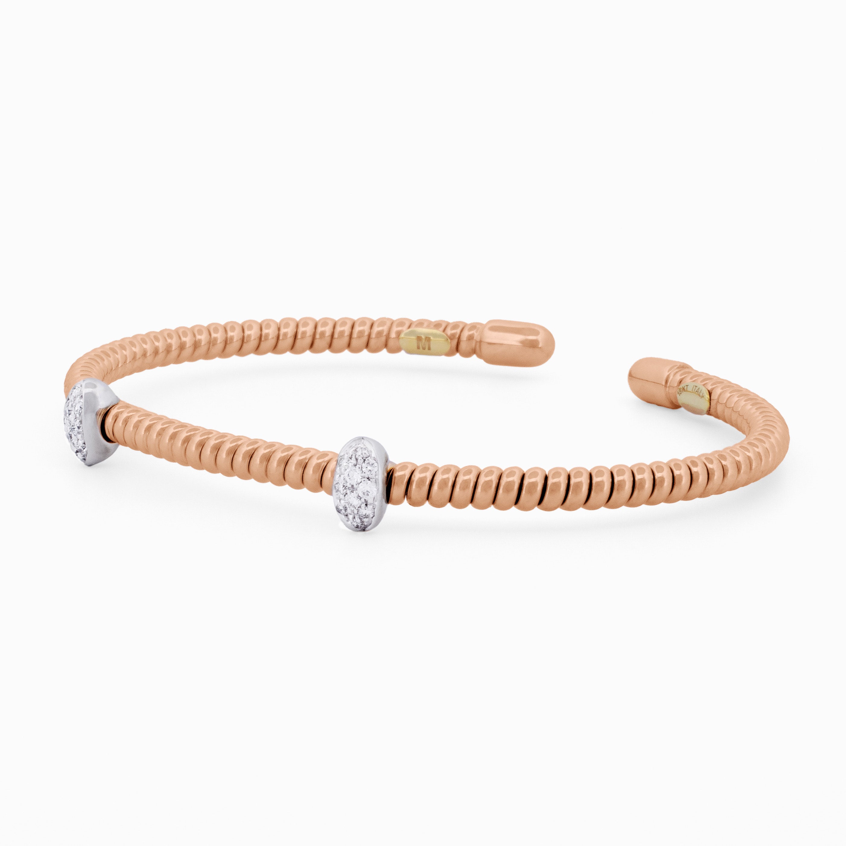 Open Coil Bangle with Two Oval Diamond Accented Stations