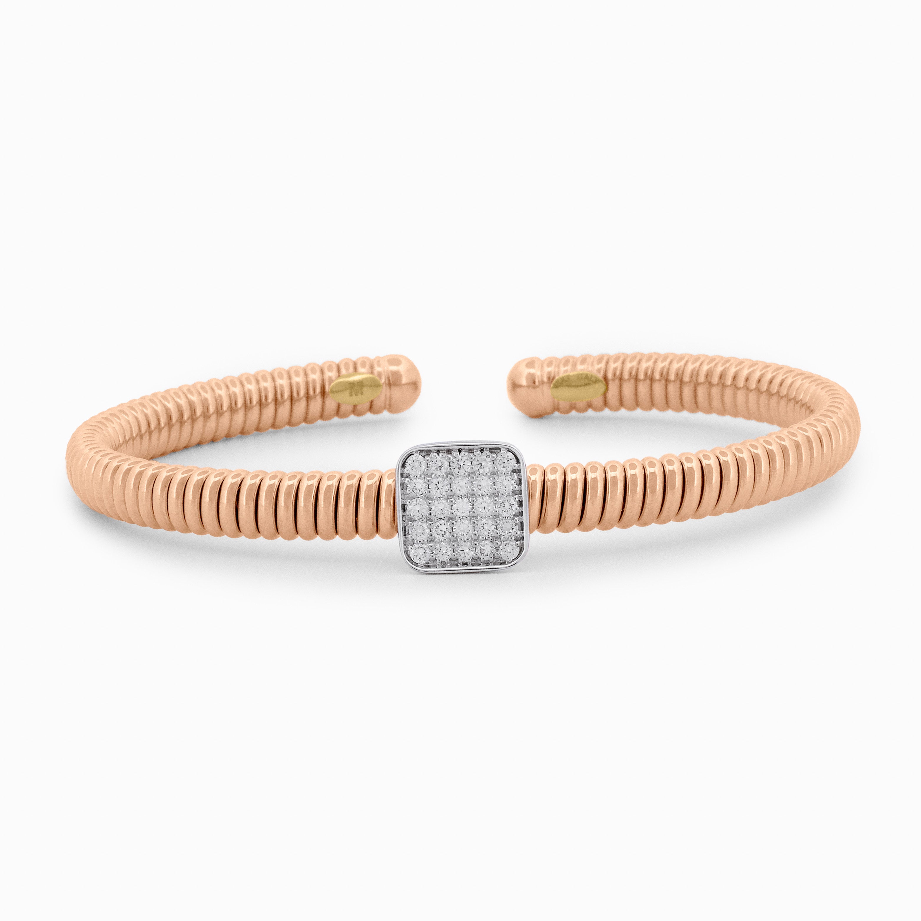 Gold Coil Bangle with Pavé Diamond Square