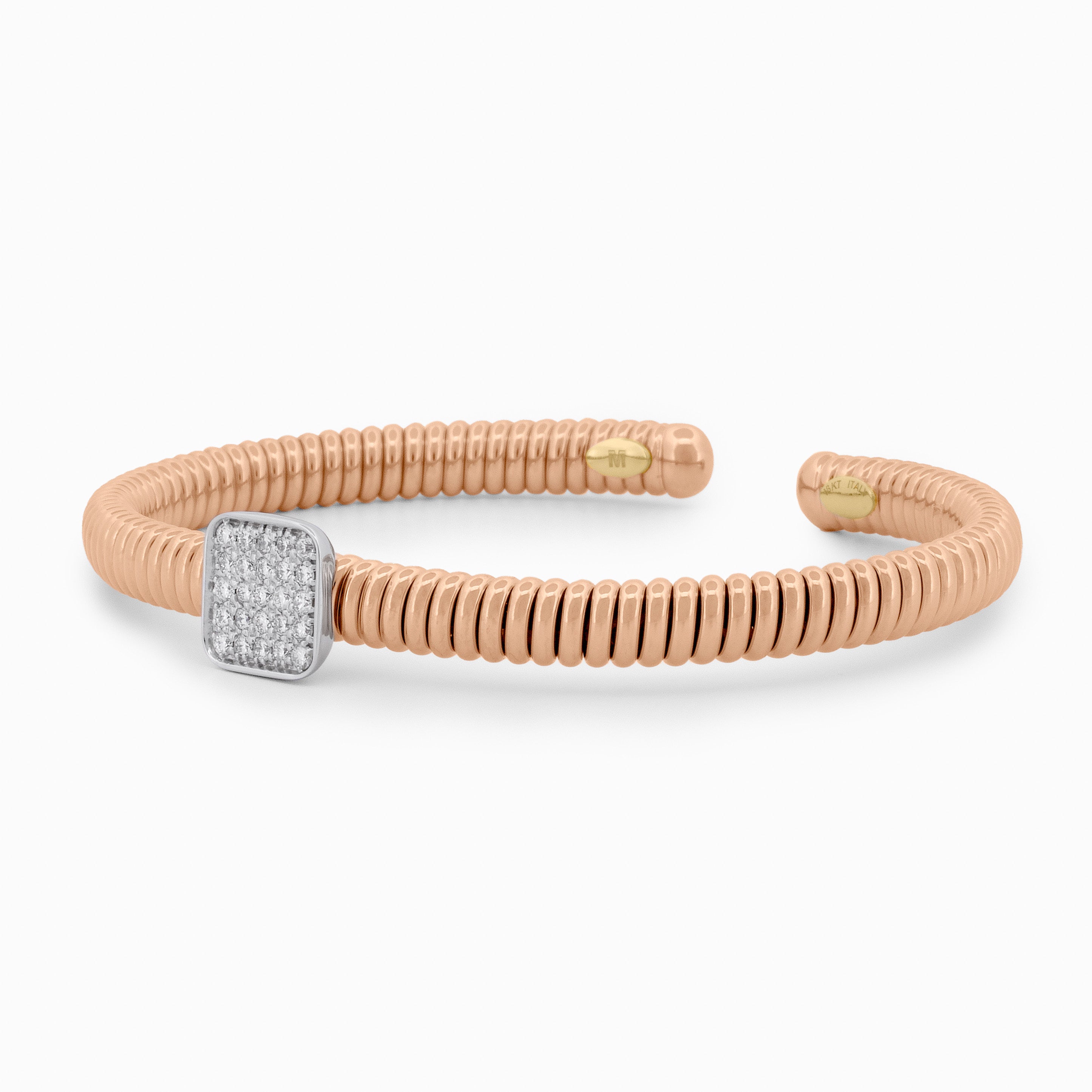 Gold Coil Bangle with Pavé Diamond Square