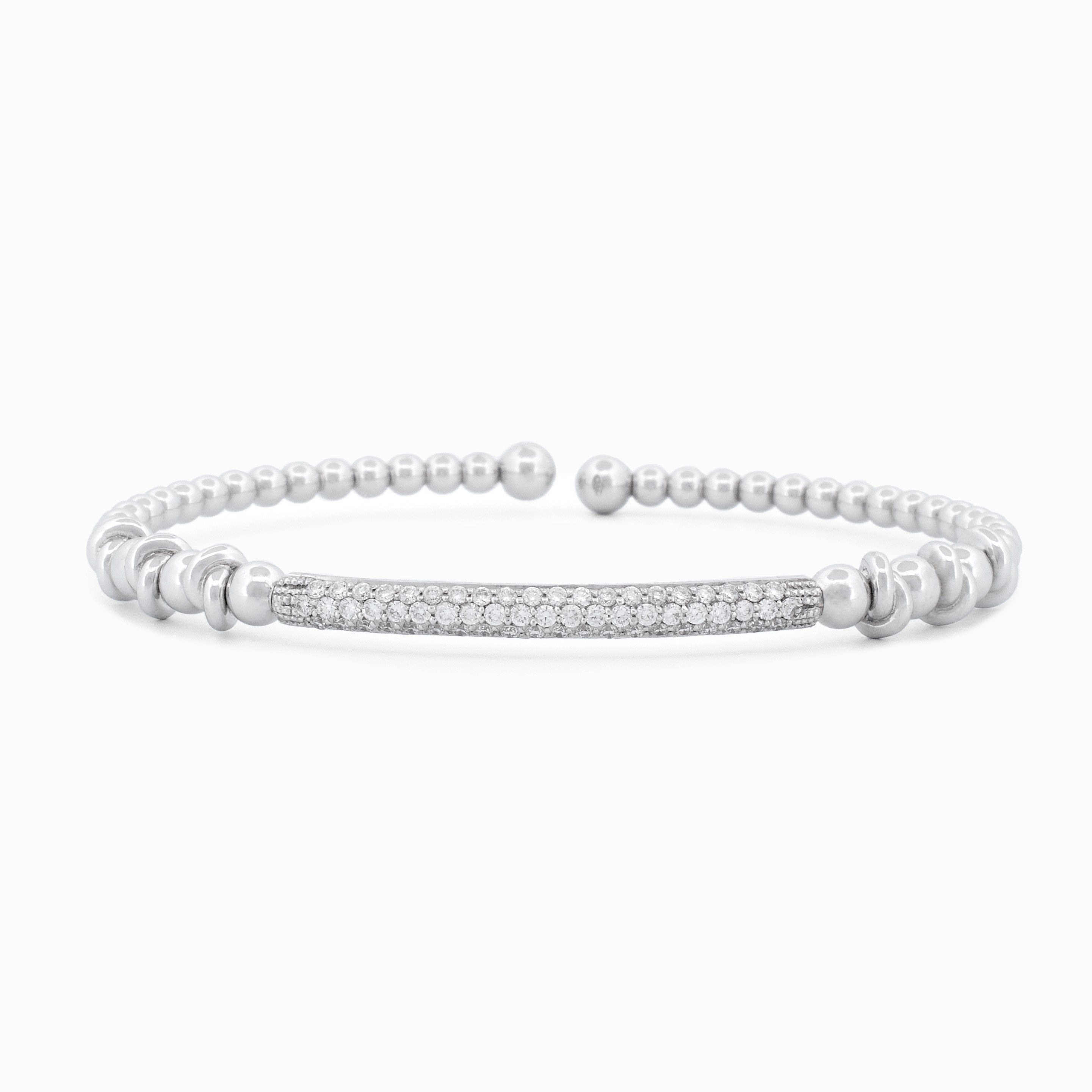 Flexible Gold Beaded Bangle with Pavé Diamond