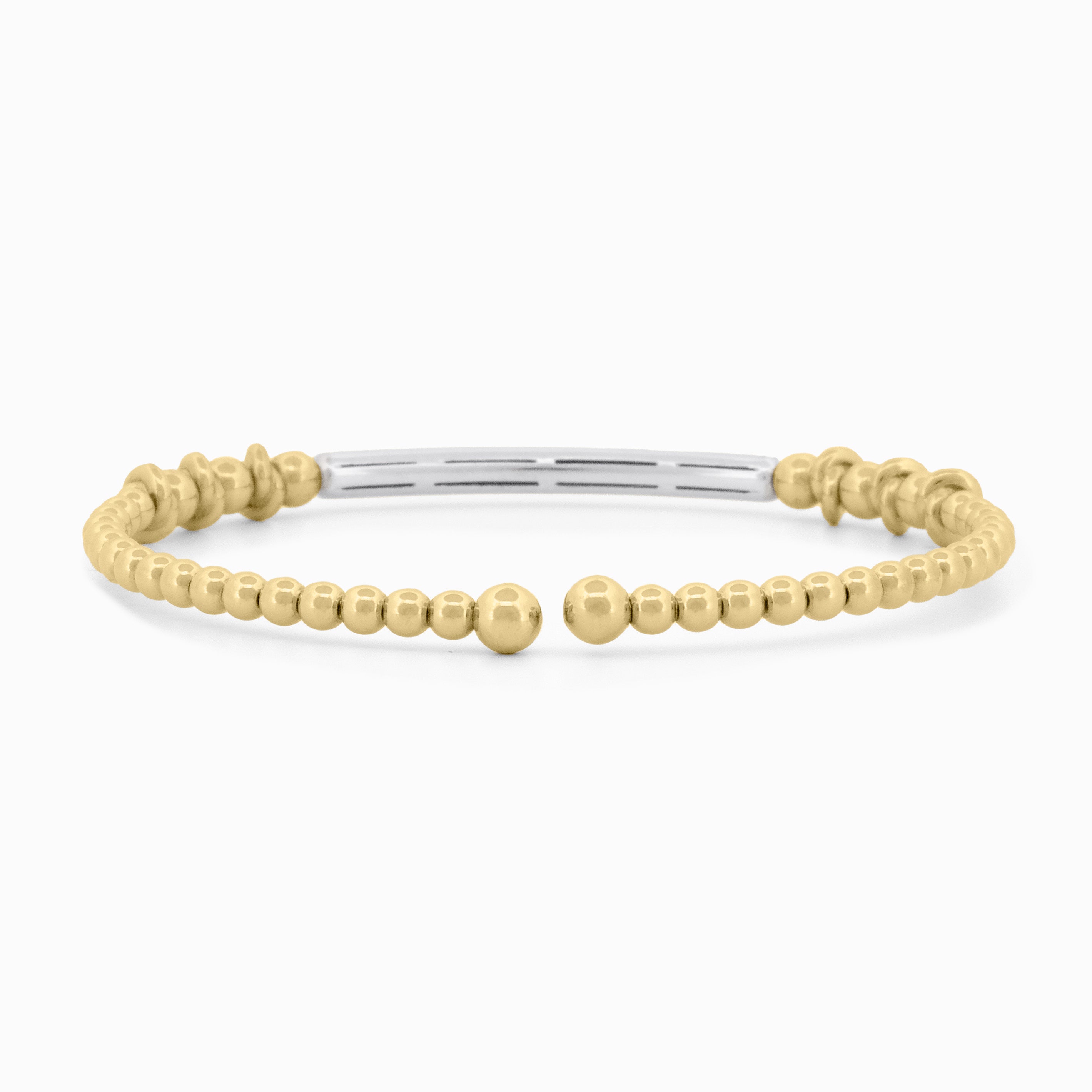 Flexible Gold Beaded Bangle with Pavé Diamond