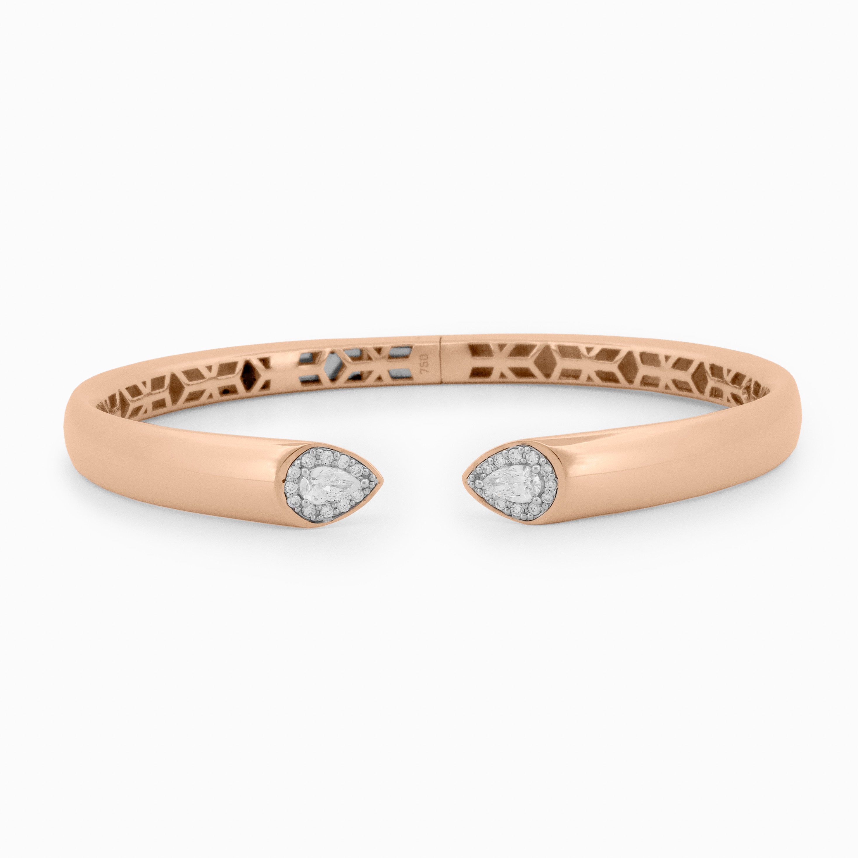 Smooth Gold Cuff Bangle with Pear Shape Diamonds