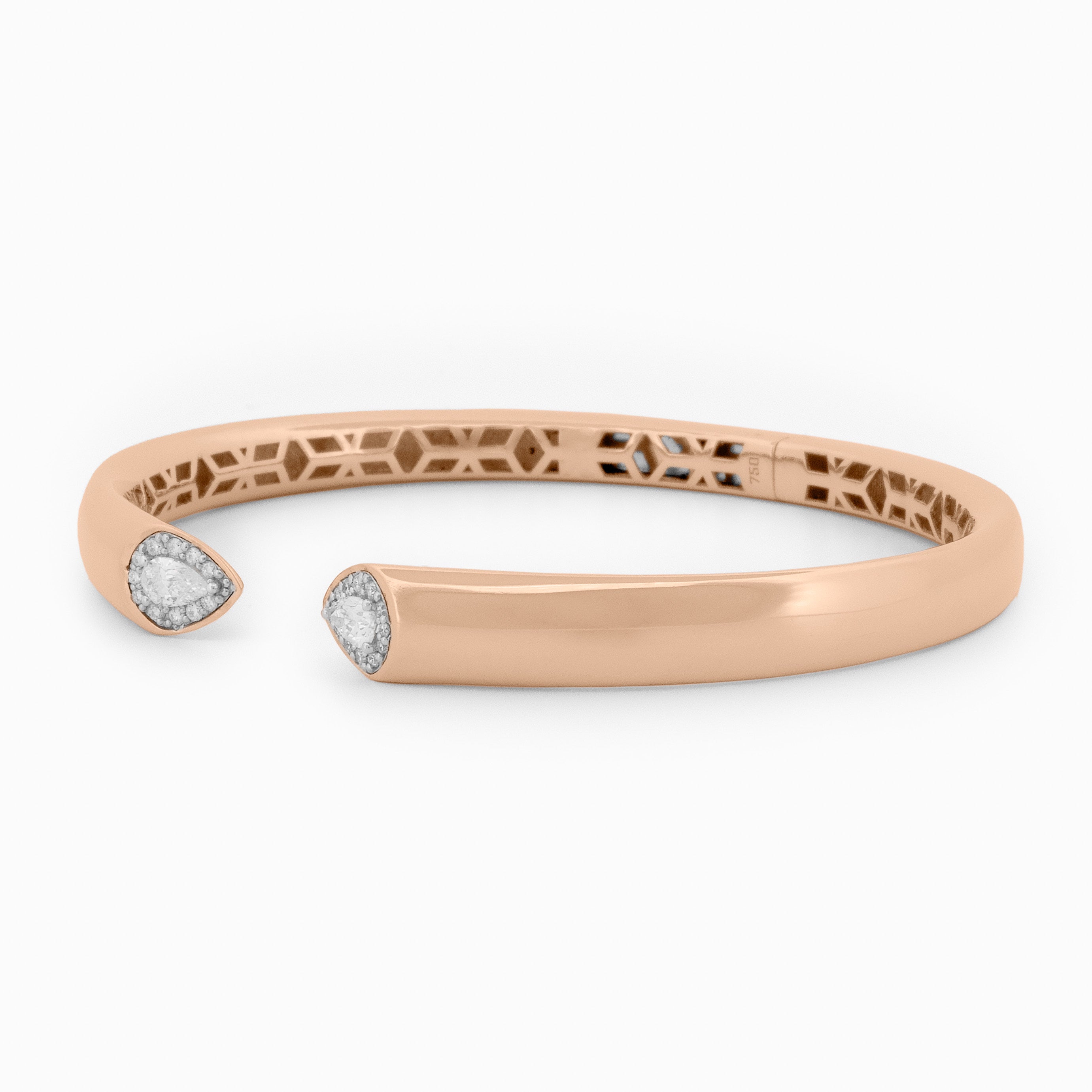 Smooth Gold Cuff Bangle with Pear Shape Diamonds