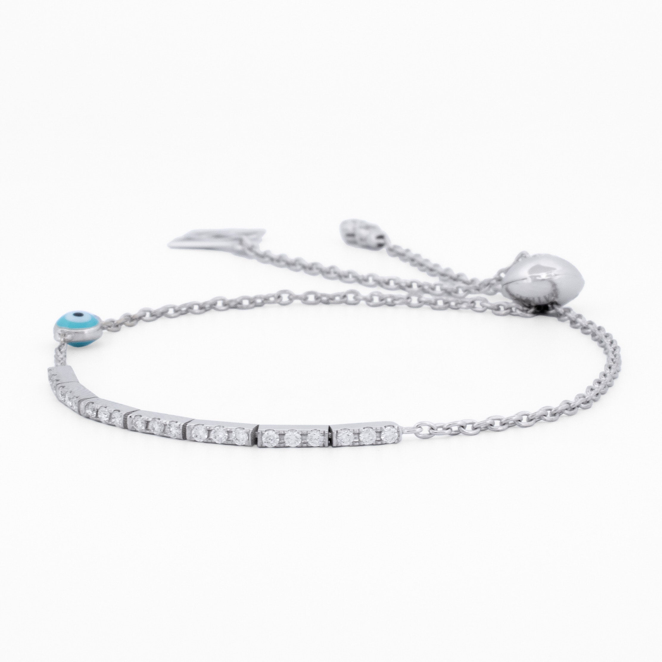Gold Adjustable Bracelet with Diamond Links and Evil Eye