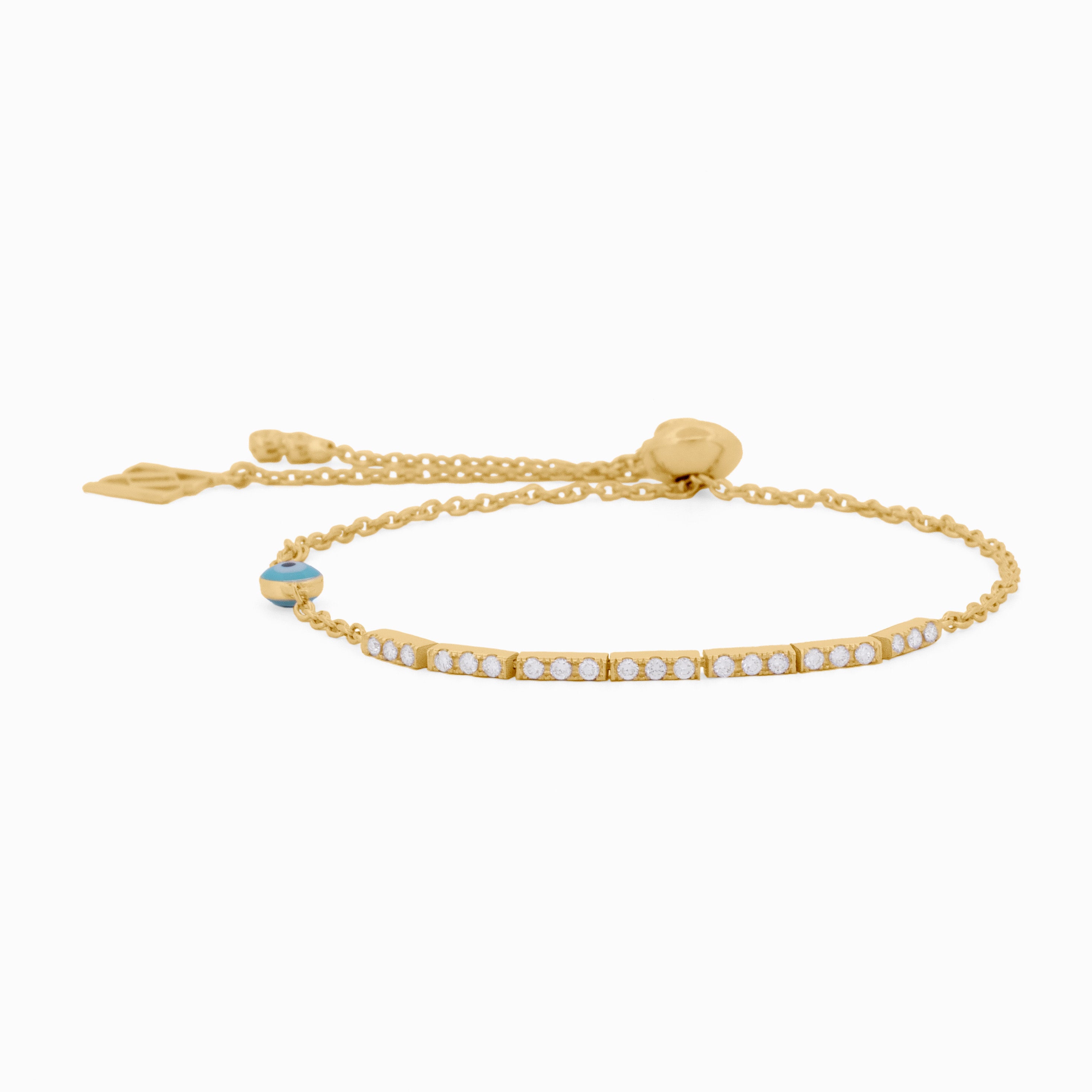 Gold Adjustable Bracelet with Diamond Links and Evil Eye