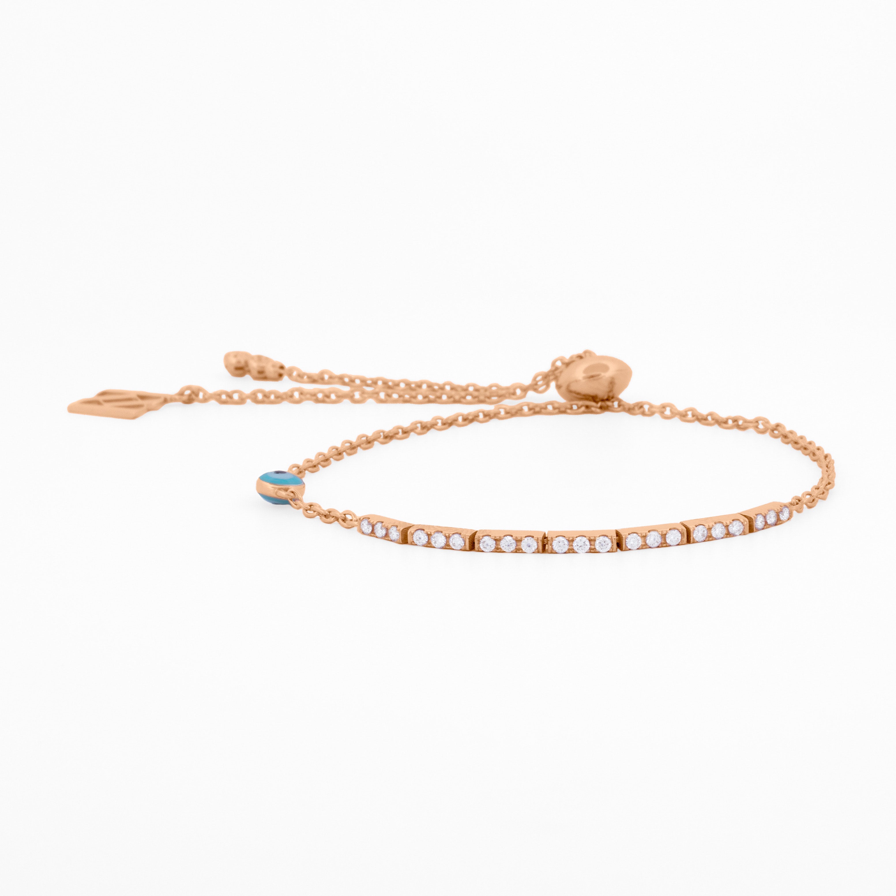 Gold Adjustable Bracelet with Diamond Links and Evil Eye