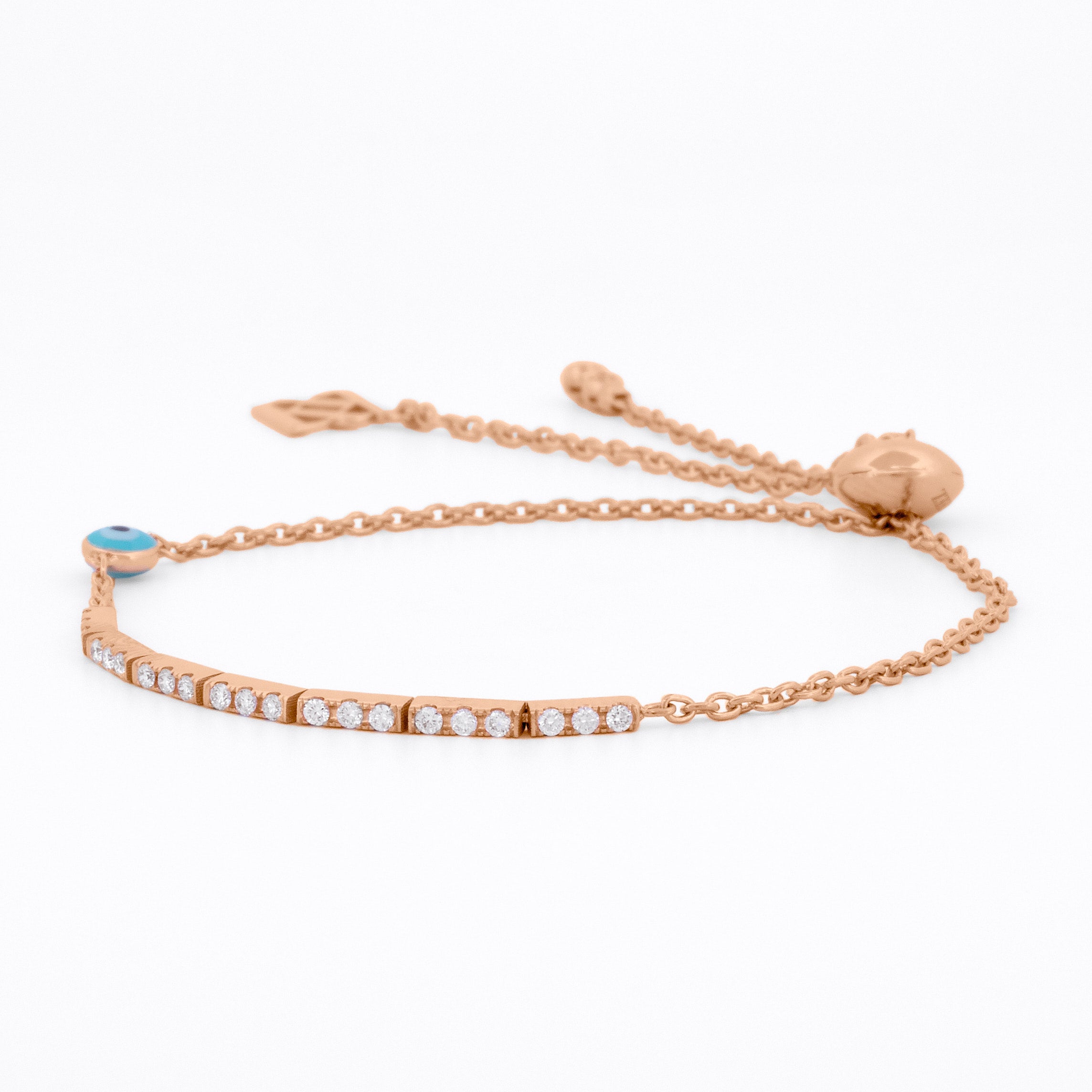 Gold Adjustable Bracelet with Diamond Links and Evil Eye