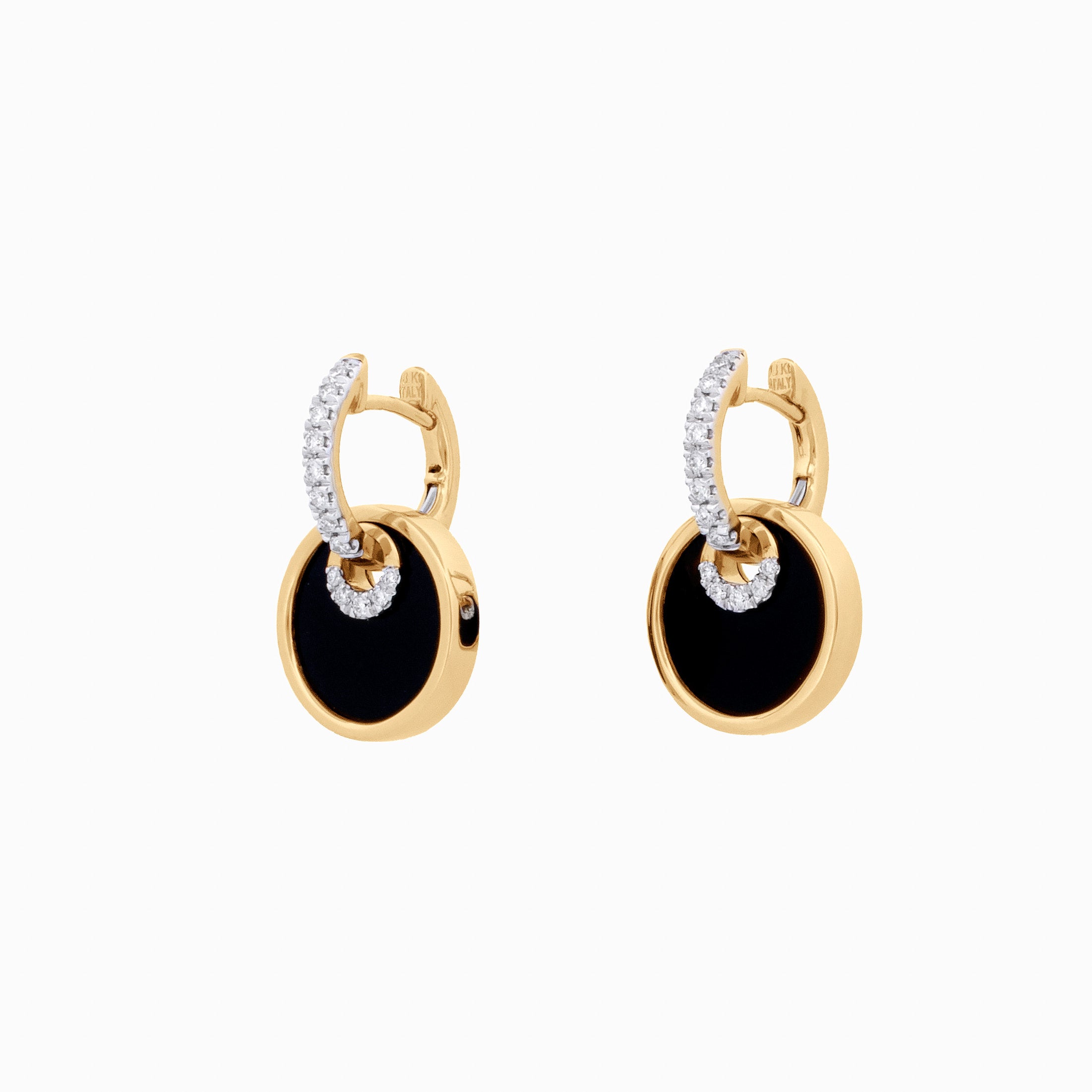 Gold Huggies with Diamond and Onyx Circle Drops