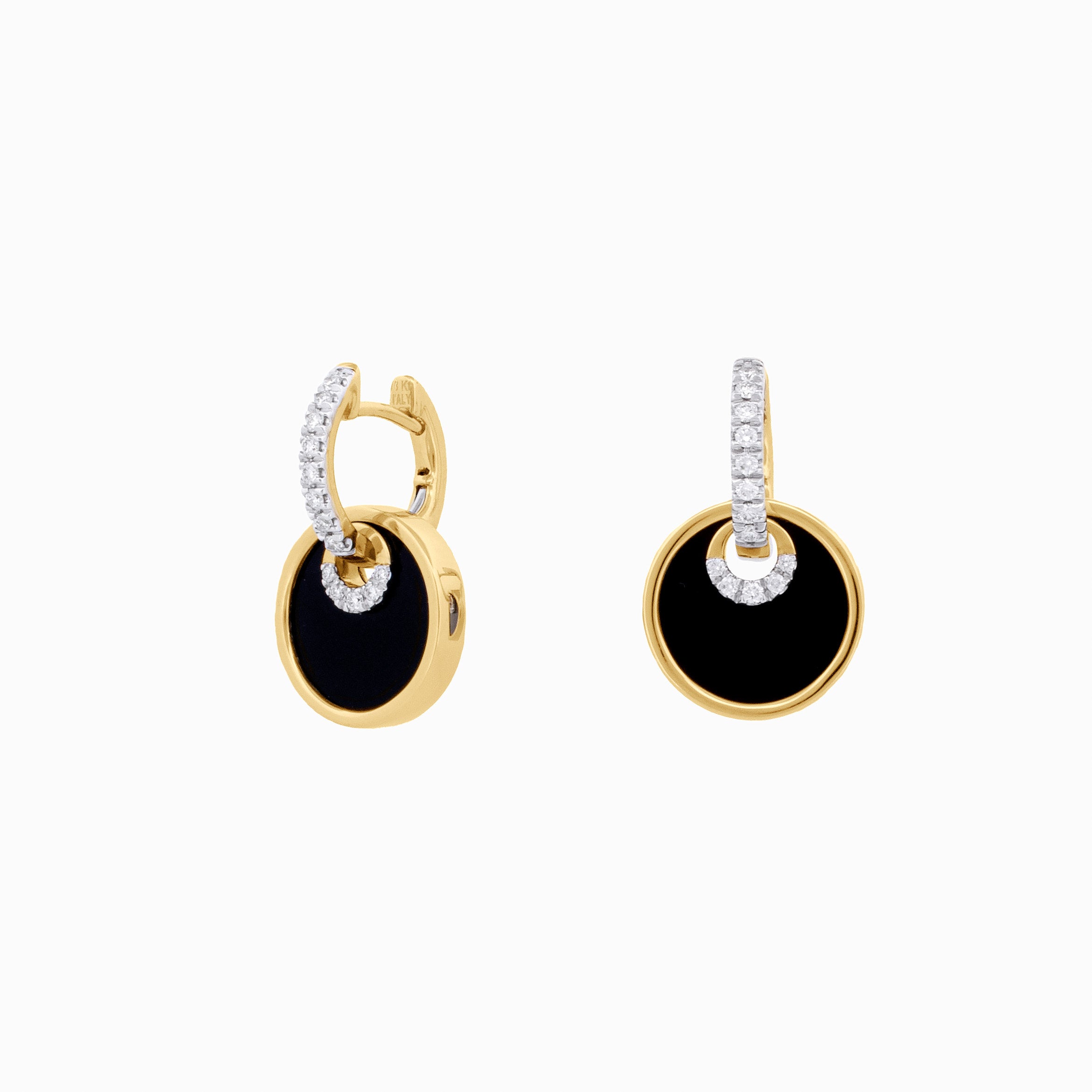 Gold Huggies with Diamond and Onyx Circle Drops