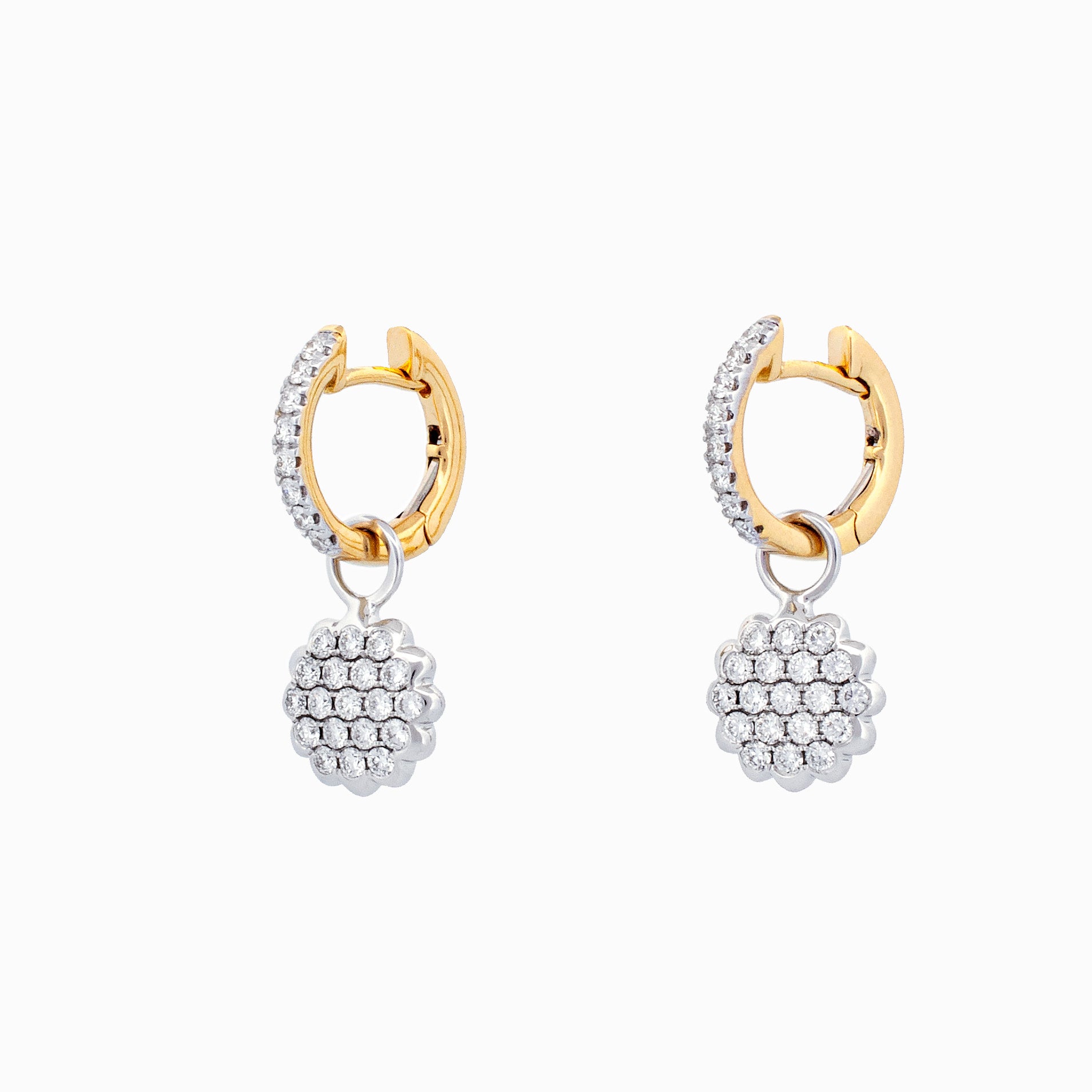 Two-Tone Huggie Earrings with Diamond Cluster Drops