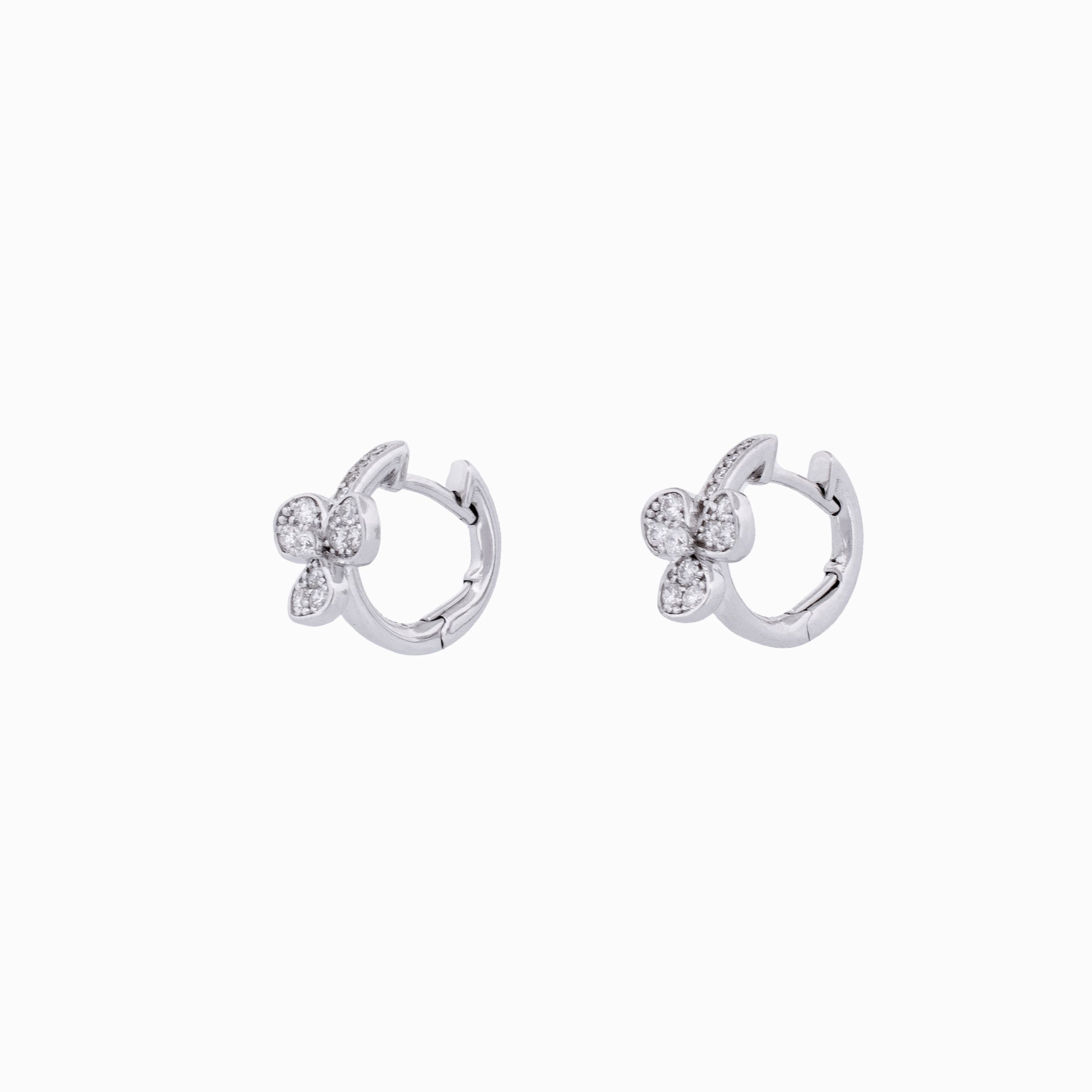 Three Flower Petal Diamond Huggie Earrings
