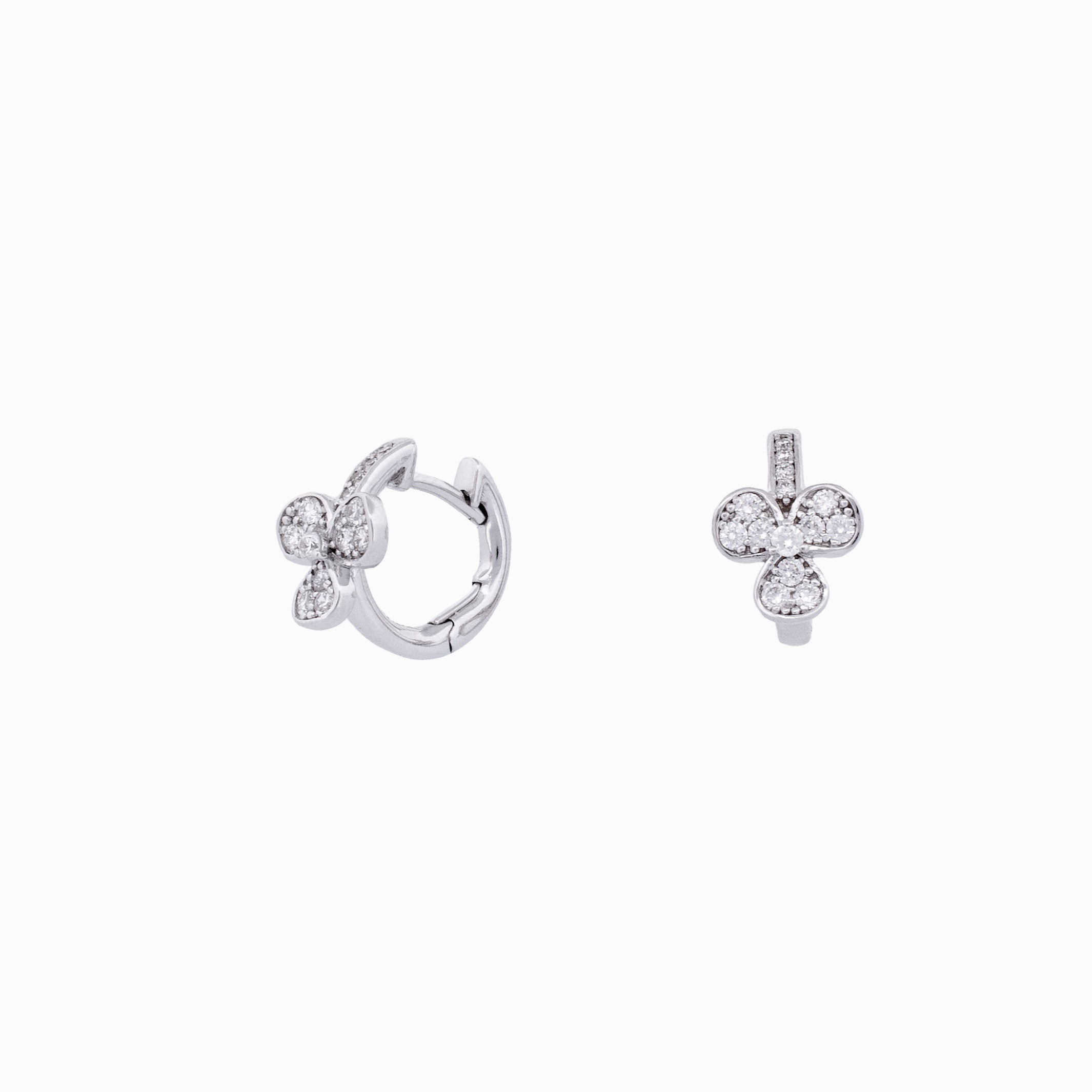 Three Flower Petal Diamond Huggie Earrings