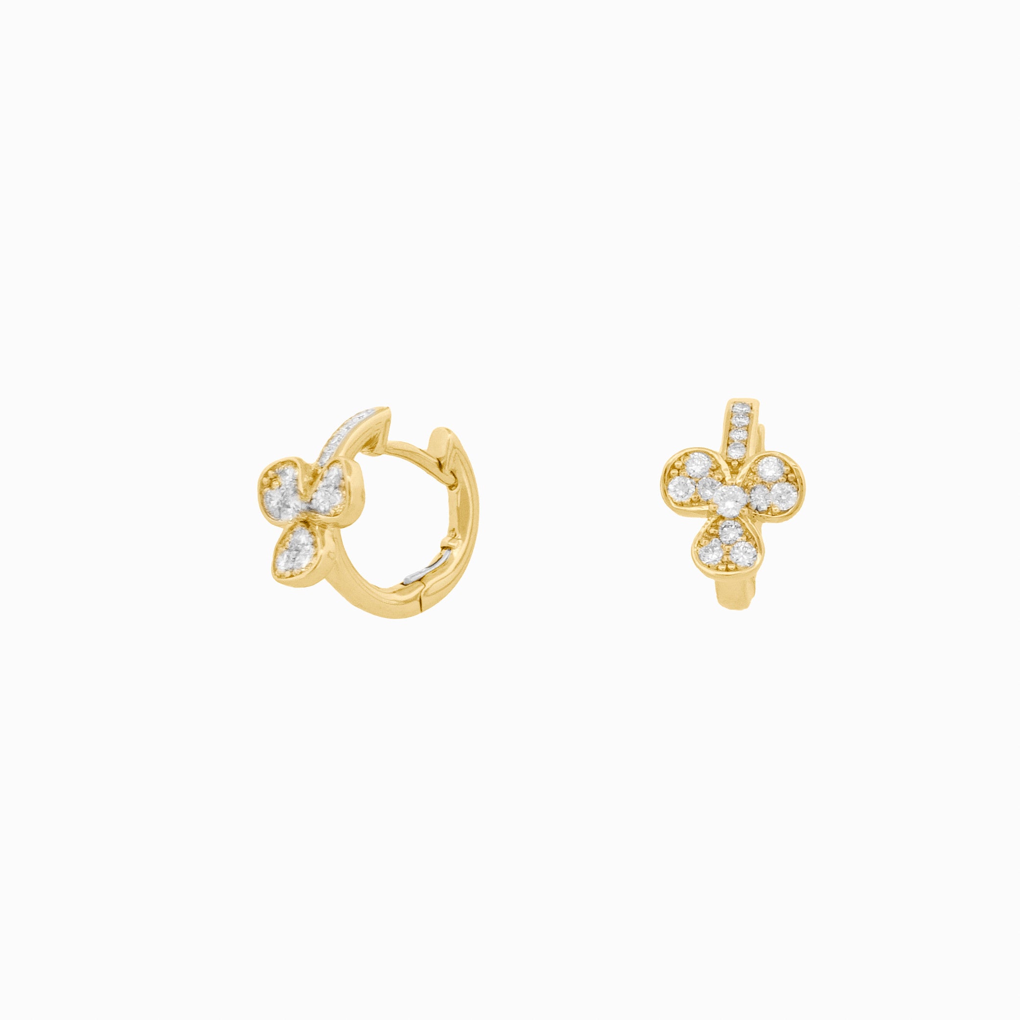 Three Flower Petal Diamond Huggie Earrings