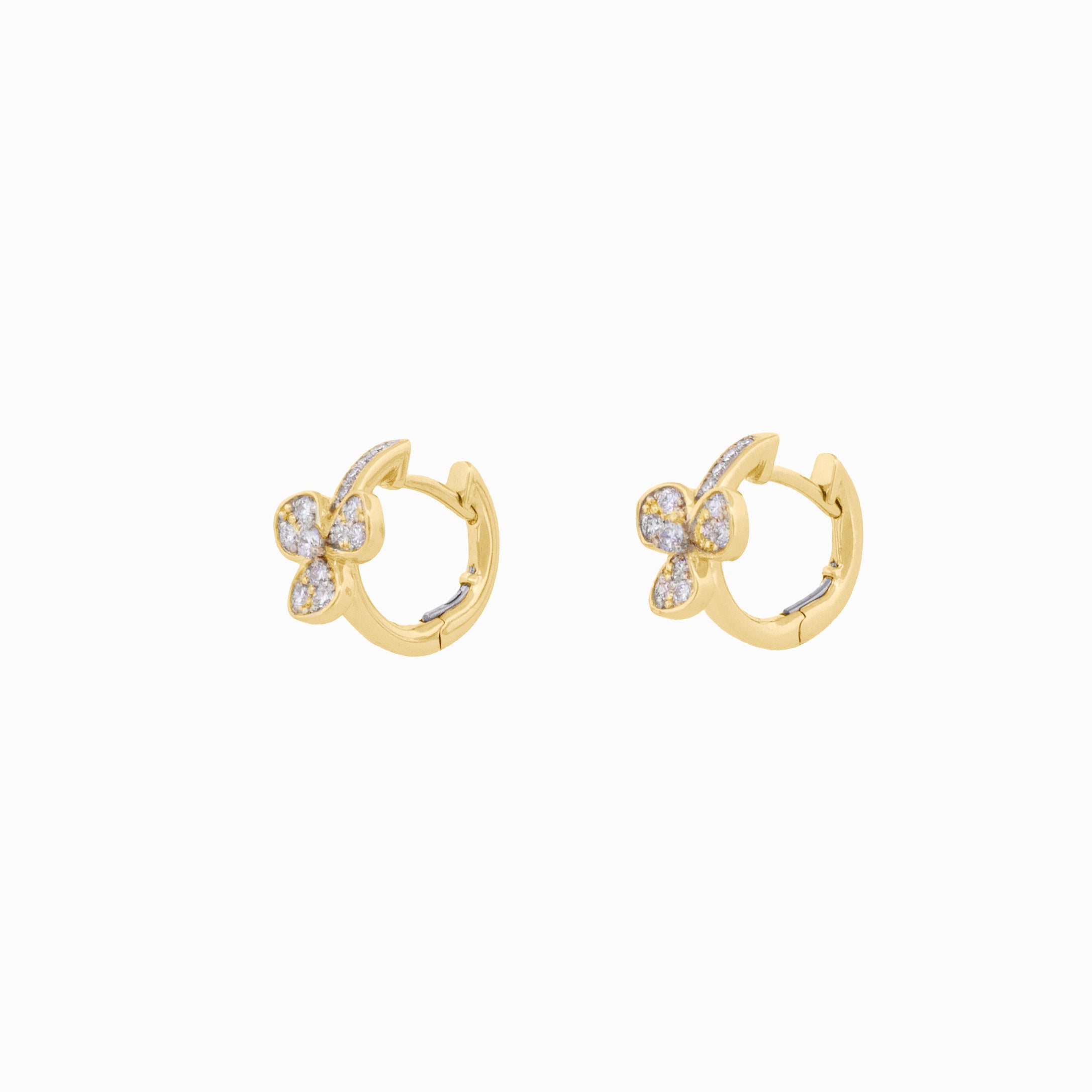 Three Flower Petal Diamond Huggie Earrings