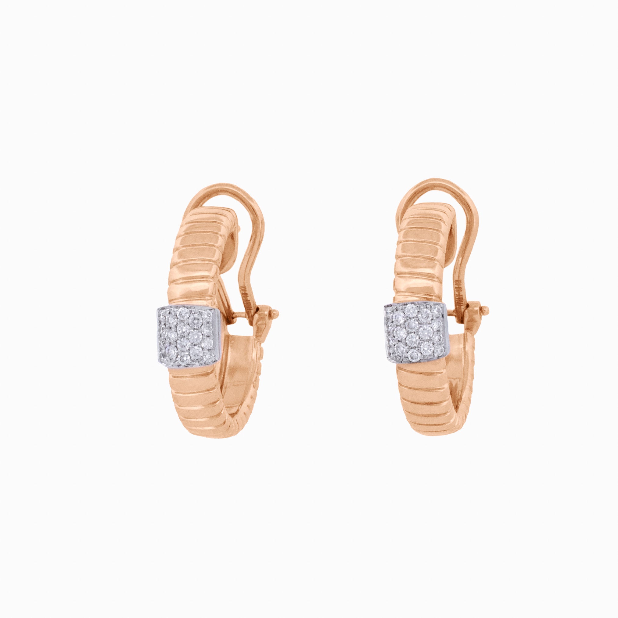 Tubogas Hoop Earrings with Diamond Pavé Center