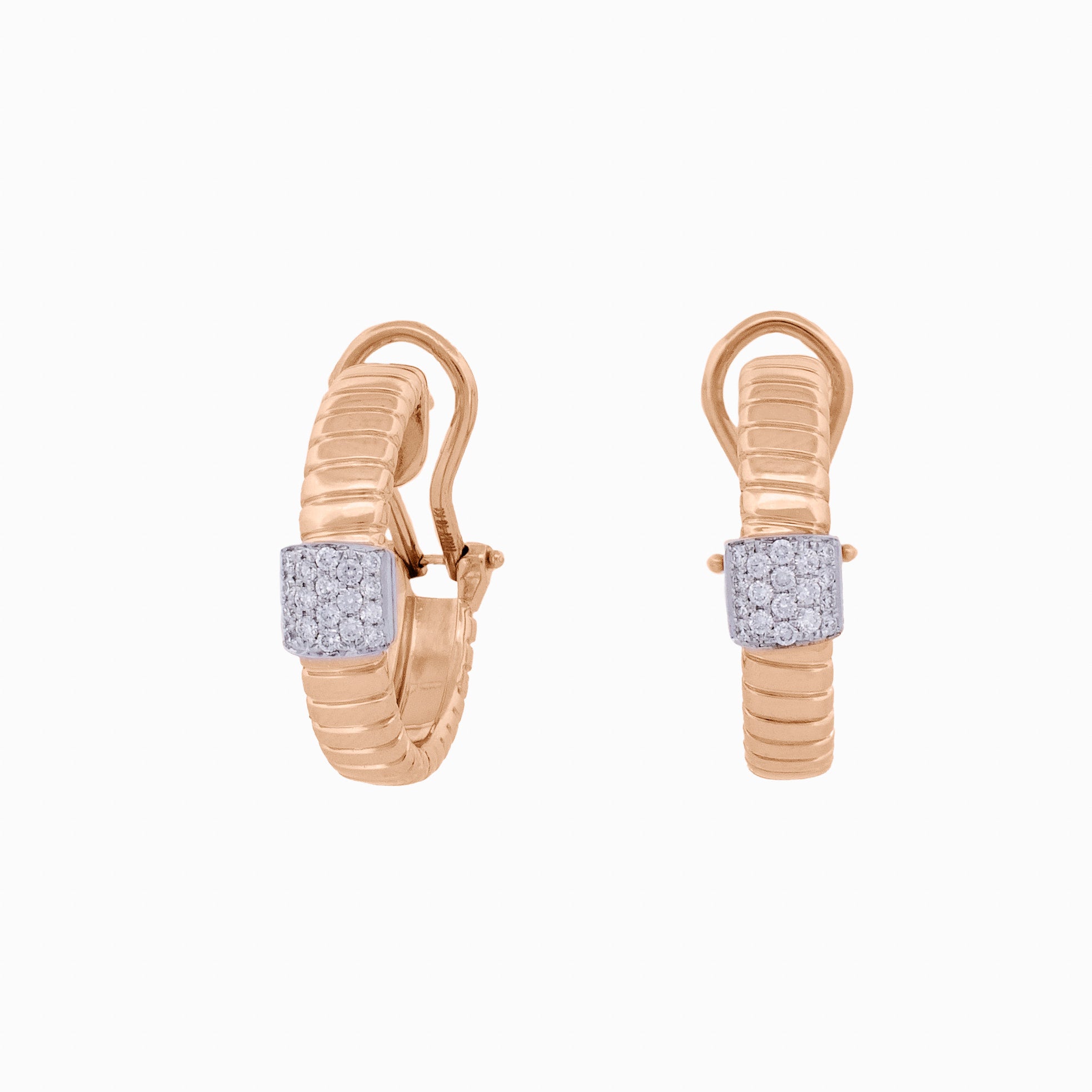 Tubogas Hoop Earrings with Diamond Pavé Center
