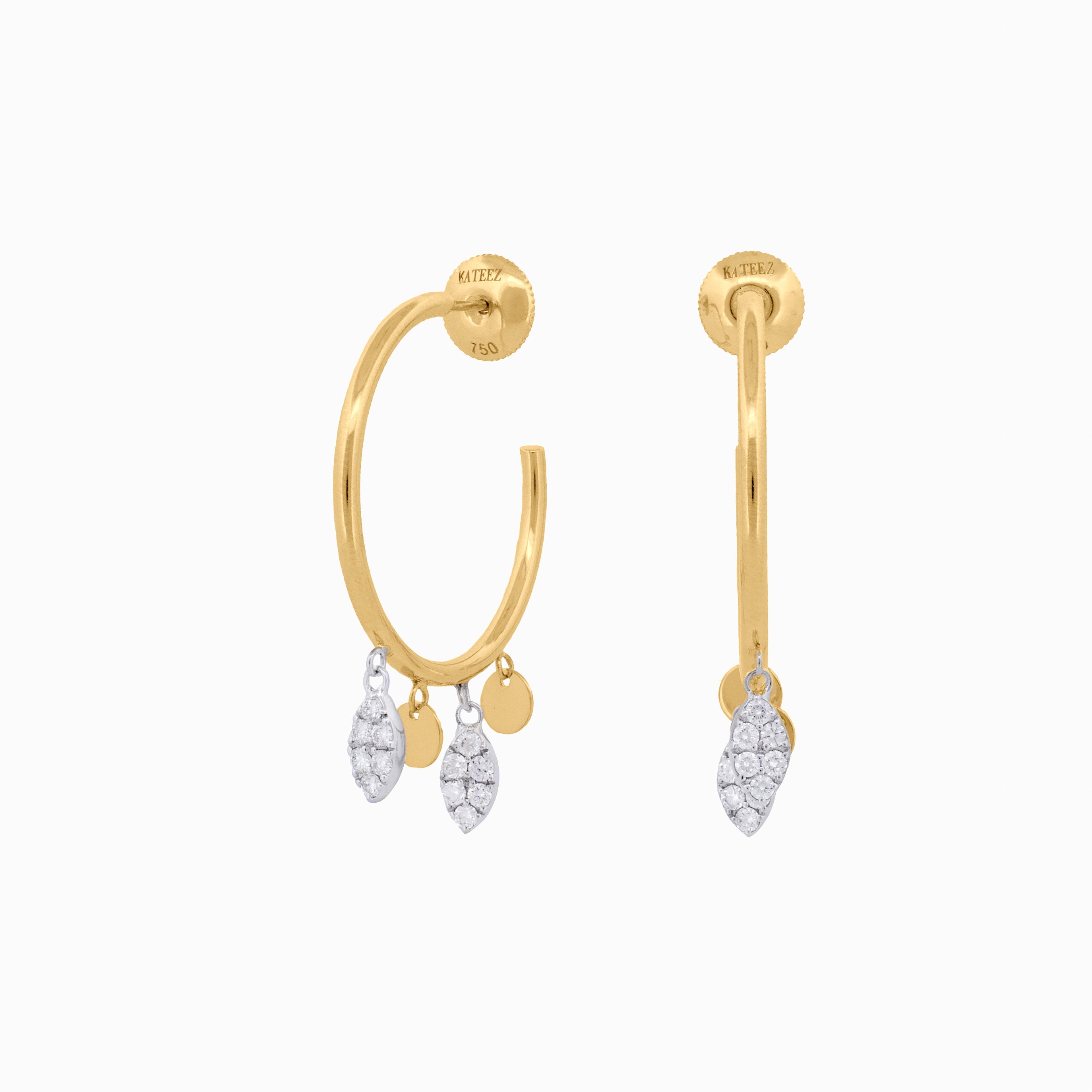 Hoop Earrings with Diamond Leafs and Disc Charms