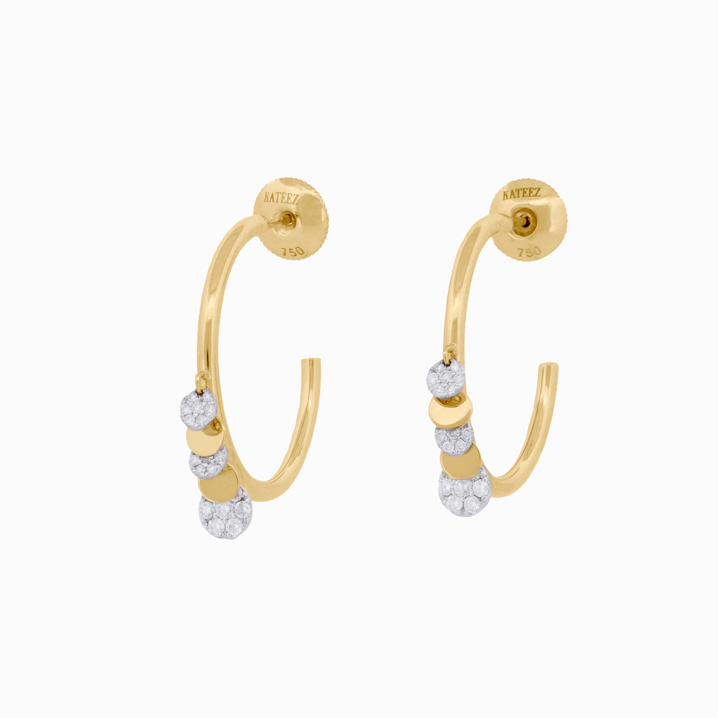 Hoop Earrings with Diamond and Gold Disc Charms
