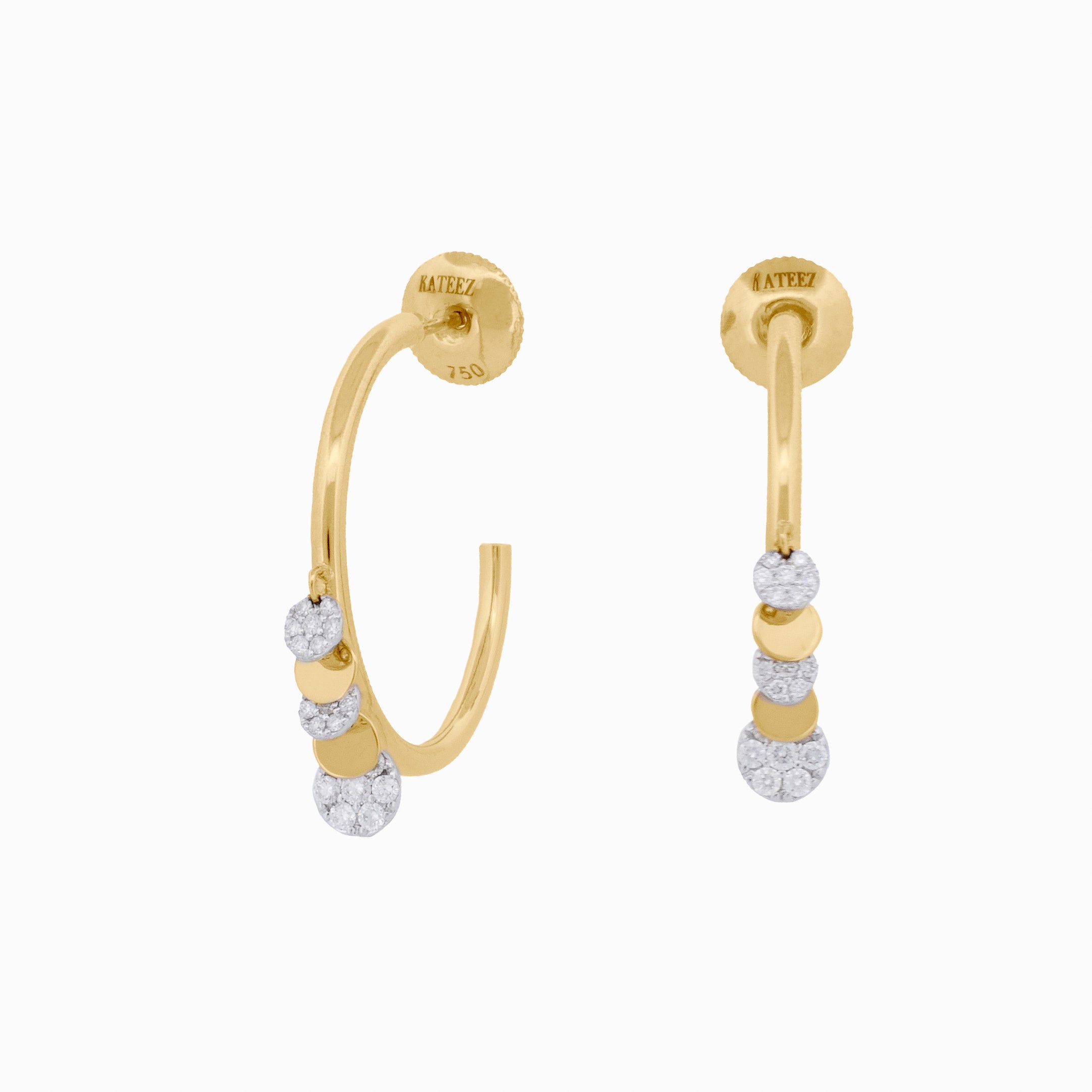 Hoop Earrings with Diamond and Gold Disc Charms