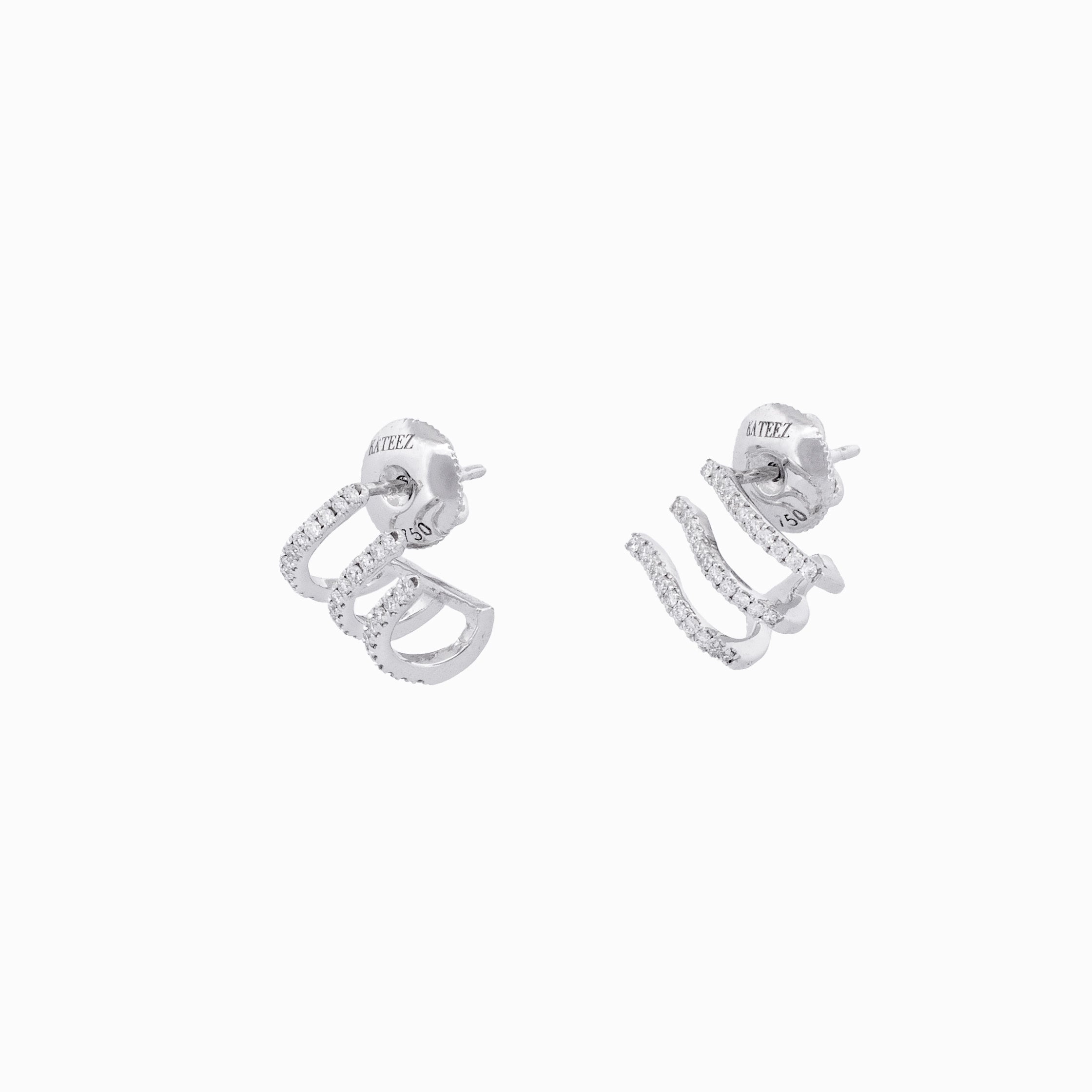 Three Row Diamond Bar Earrings