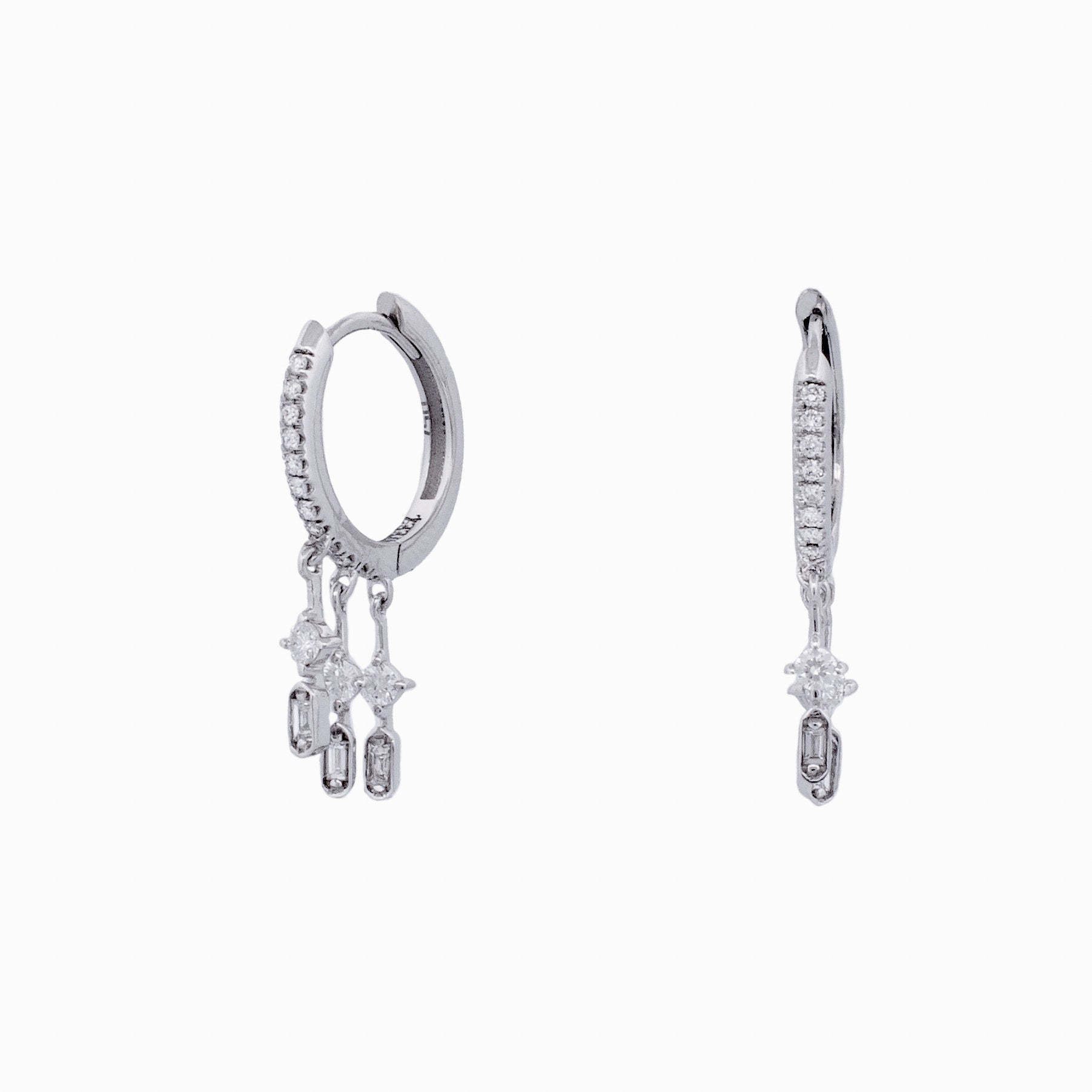 Huggies with Dangling Baguette Charms
