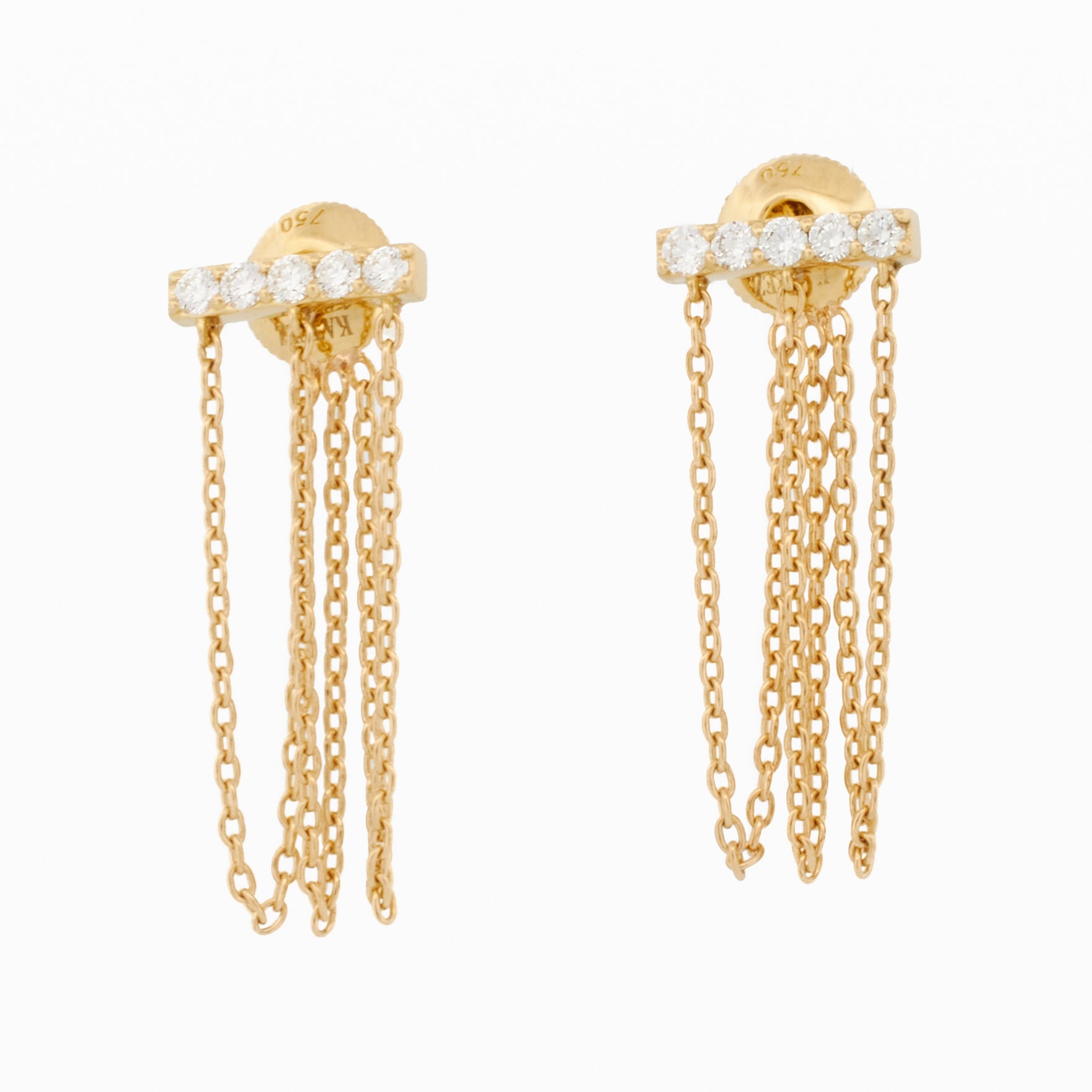 Diamond Bar Earrings with Three Chain Drops
