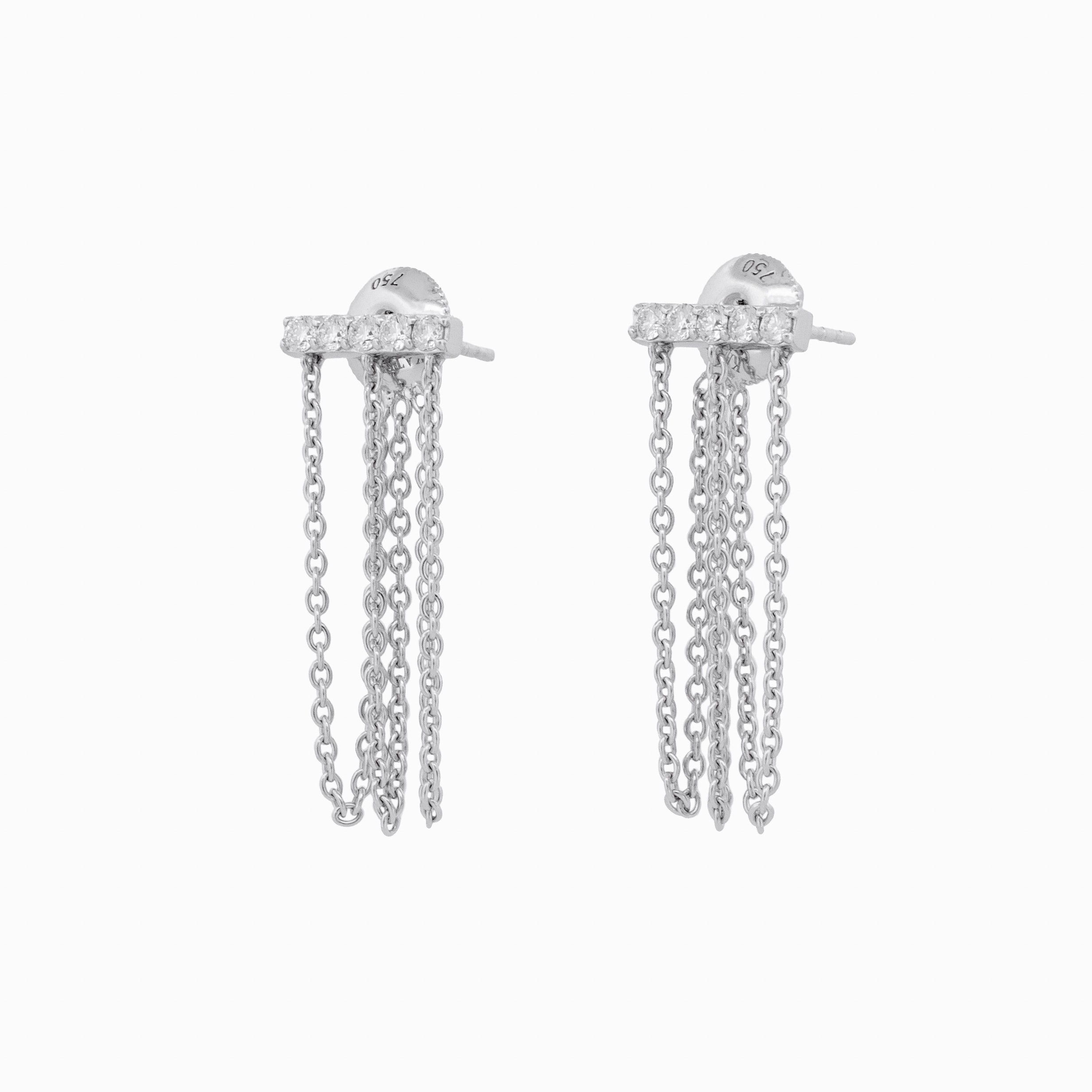 Diamond Bar Earrings with Three Chain Drops