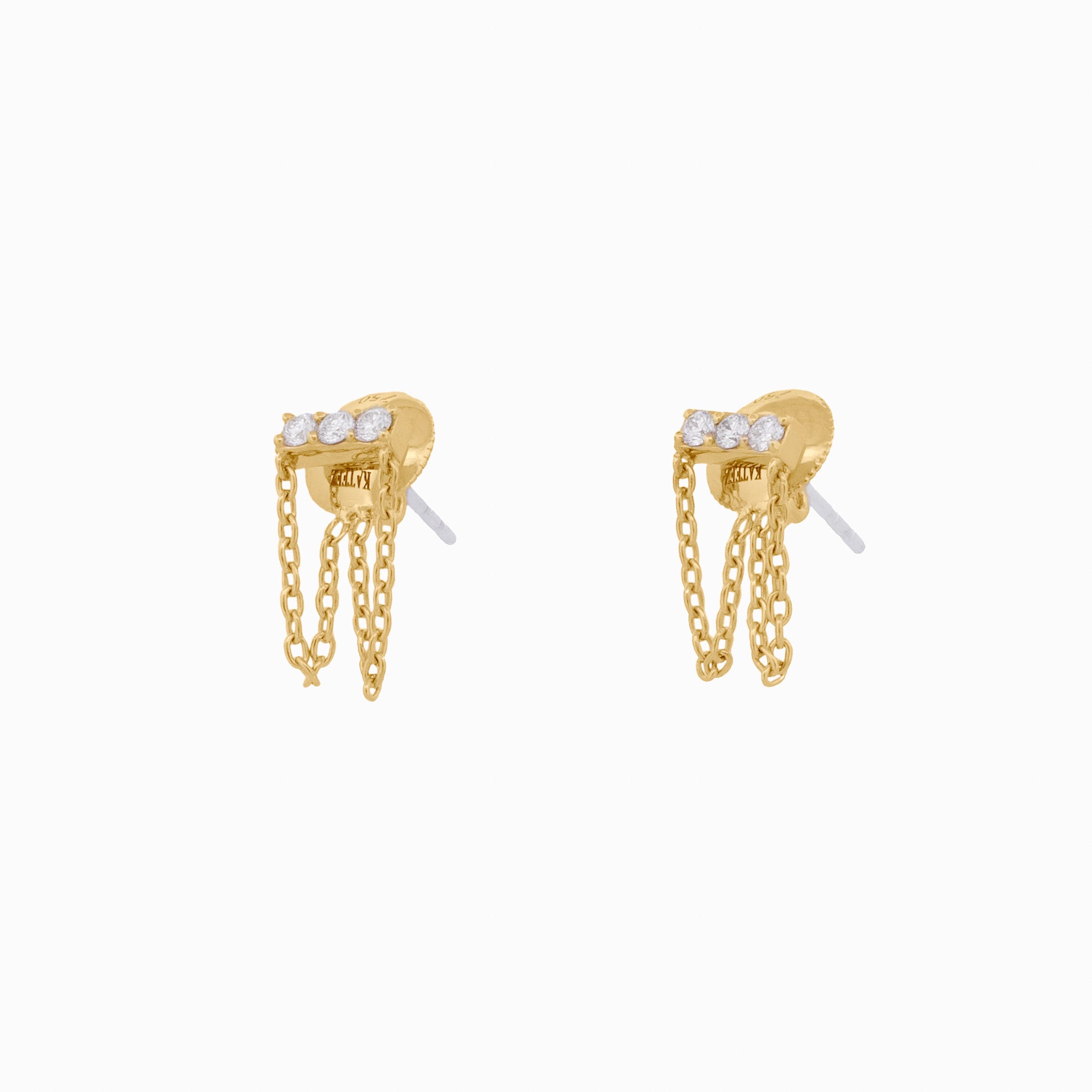 Diamond Bar Earrings with Two Chain Drops
