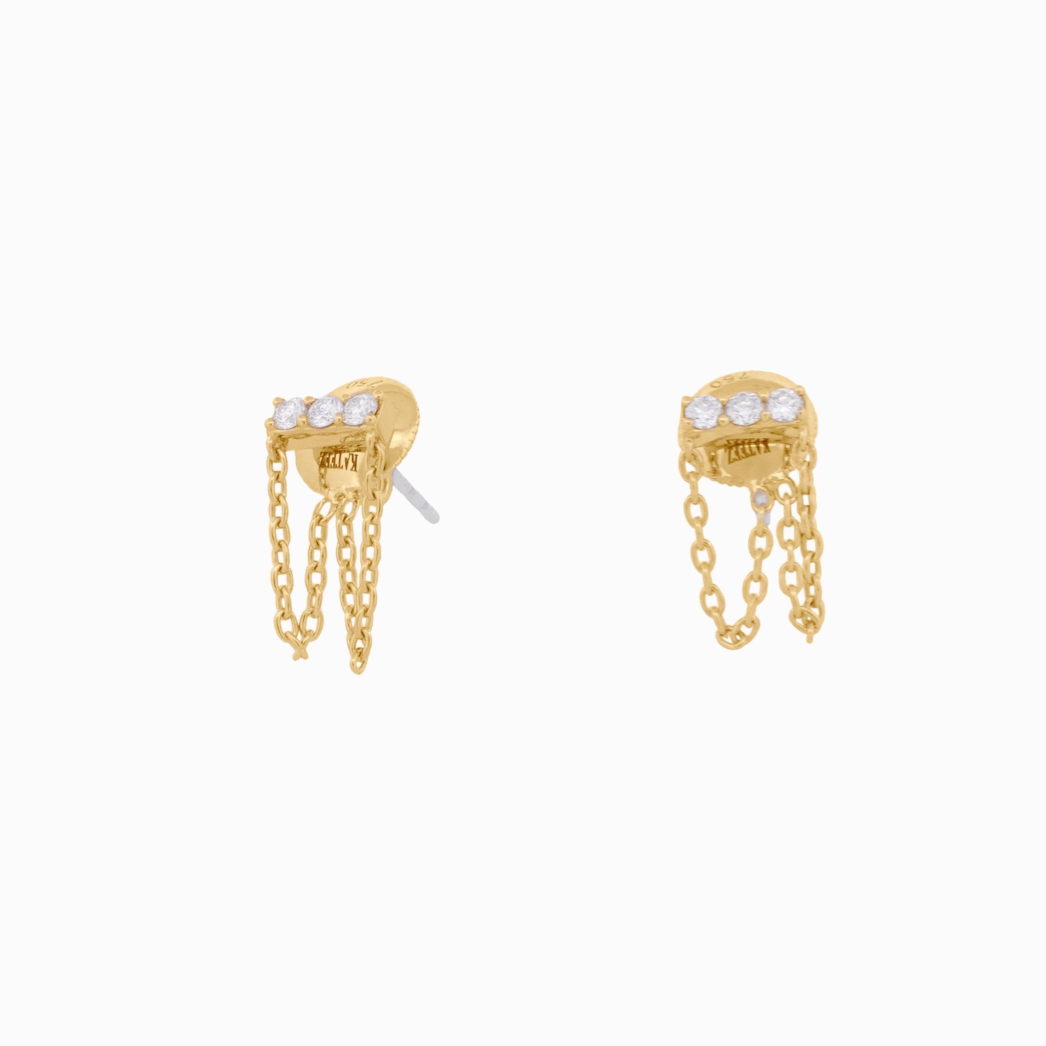 Diamond Bar Earrings with Two Chain Drops