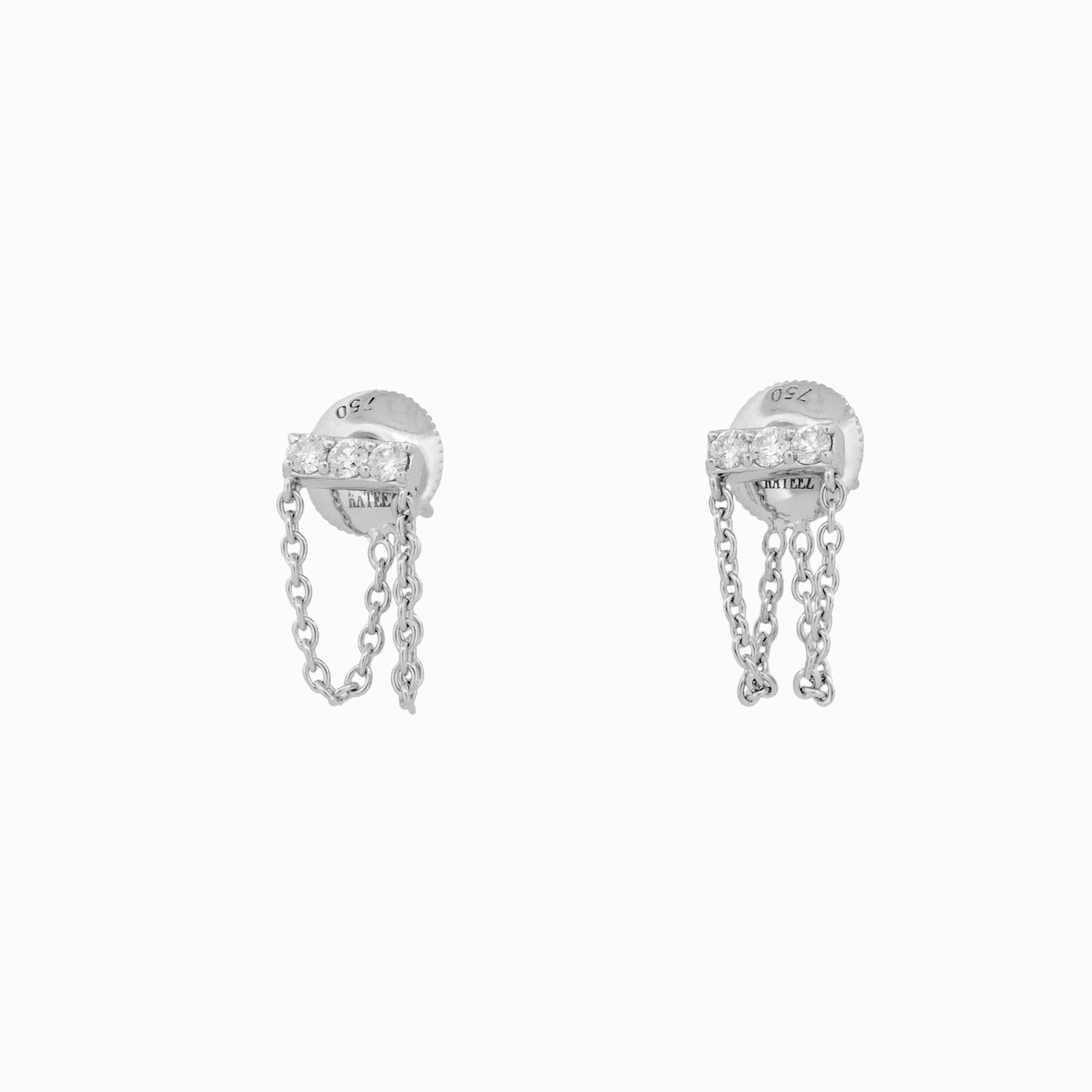 Diamond Bar Earrings with Two Chain Drops