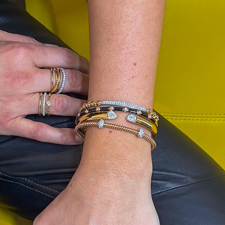 Smooth Gold Cuff Bangle with Pear Shape Diamonds