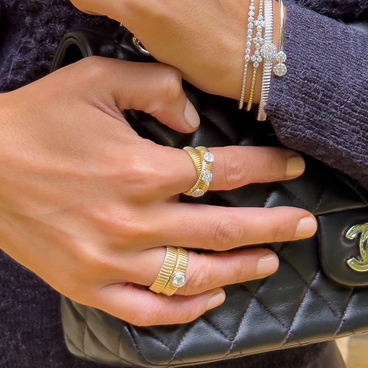 Stunning Crossover Ring with Diamond Cluster Accents