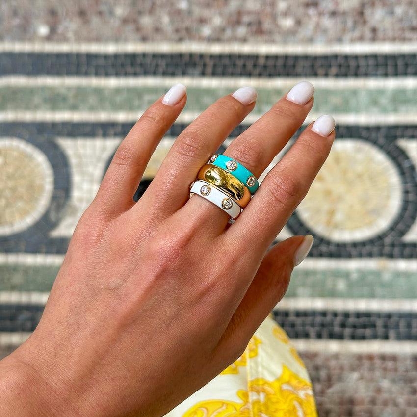 White Enamel and Diamond Half-Band Ring