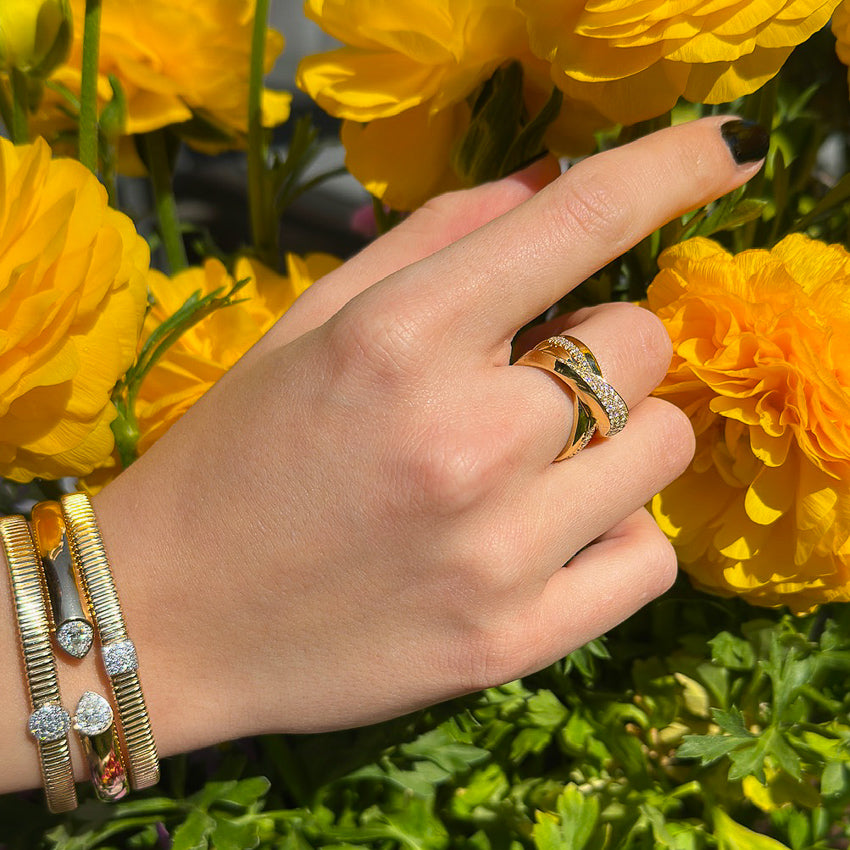 Bold Diamond Crossover Ring