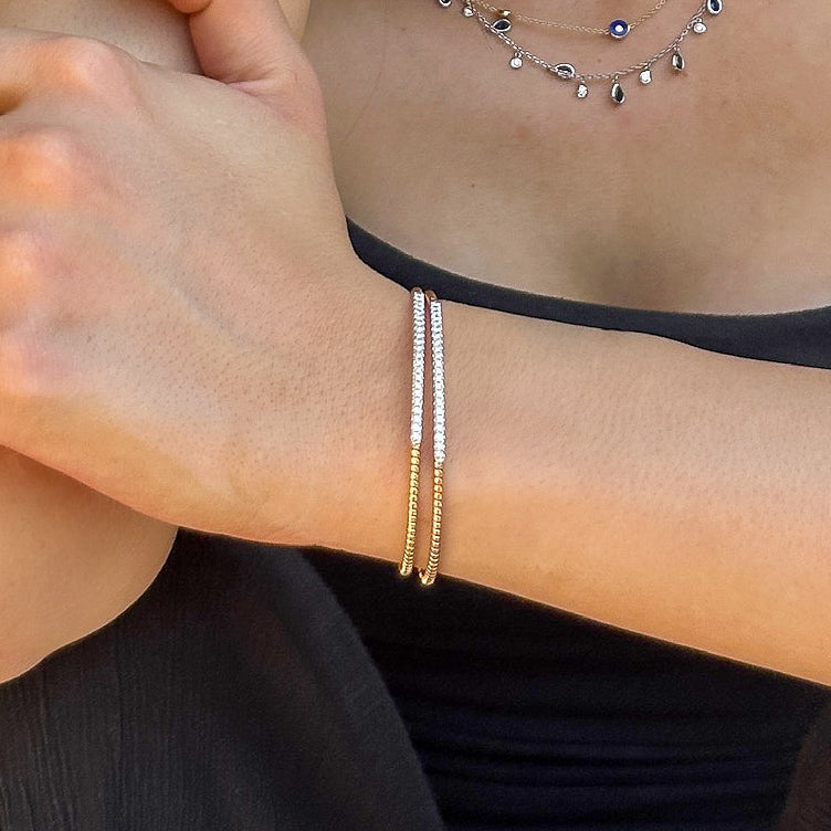 Gold Coil Bangle with Diamond Pavé Bar
