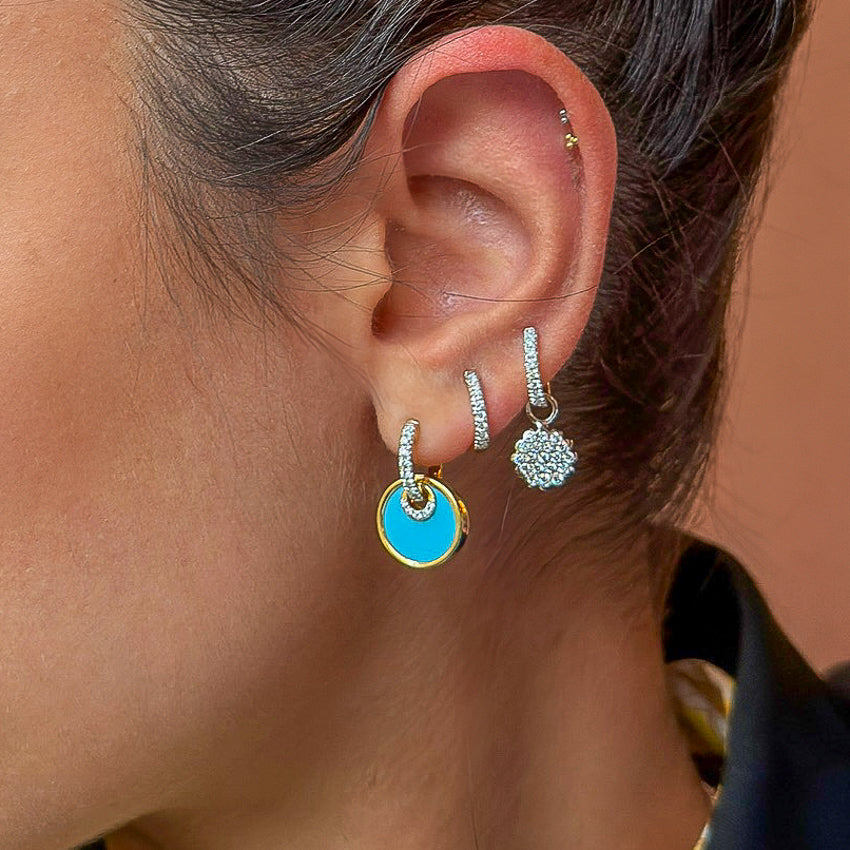 Two-Tone Huggie Earrings with Diamond Cluster Drops