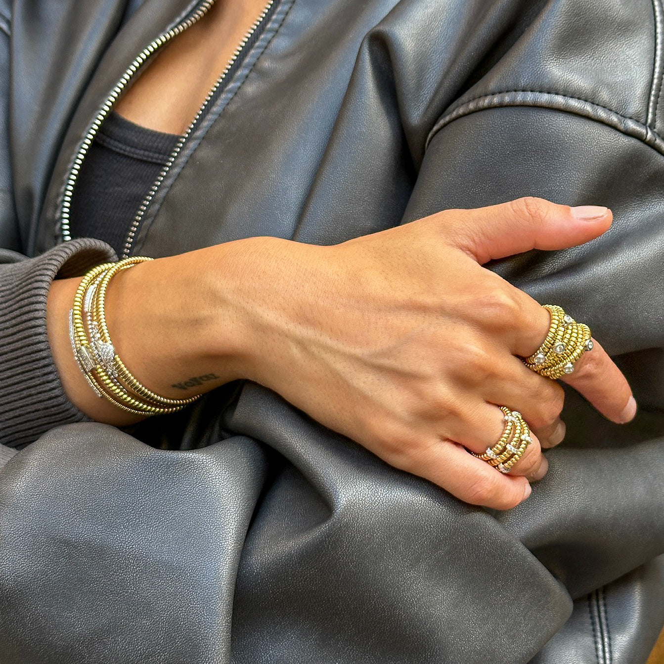 Coil Ring with Diamond Bar Accents
