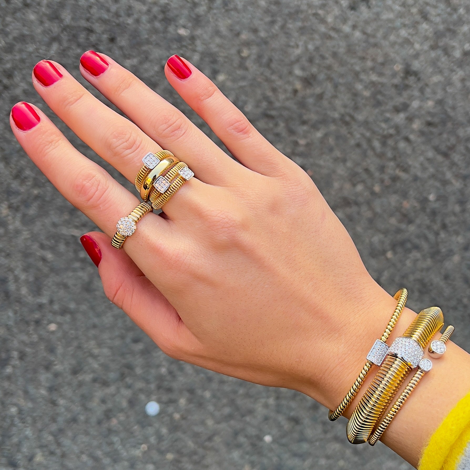 Four Row Ring with Square Diamond Accents