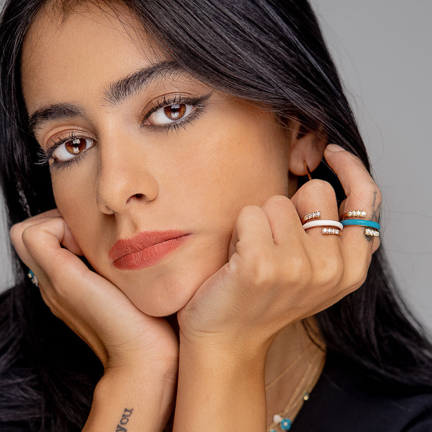 Turquoise Enamel Wrap-Around Ring with Diamonds