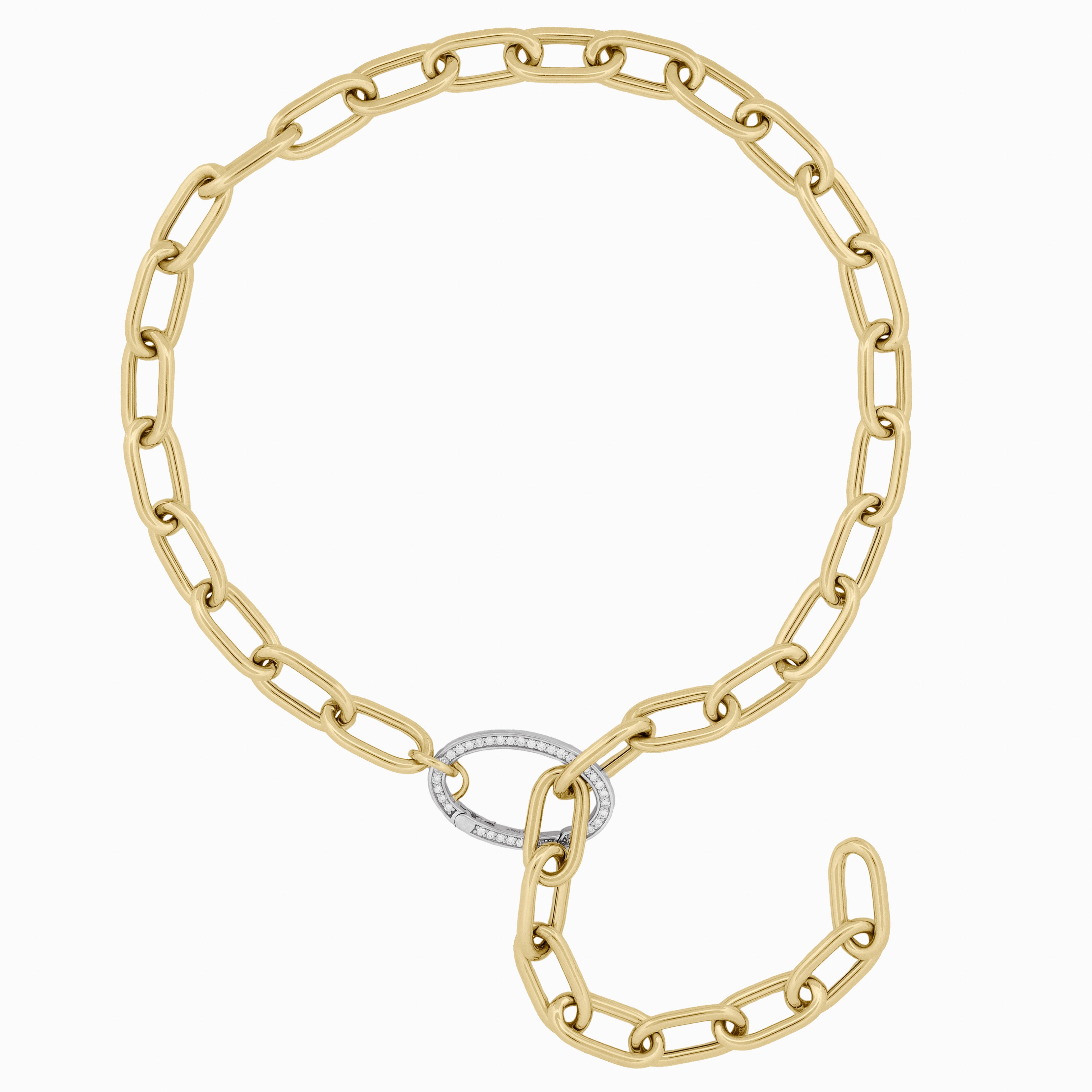 Oval-Shaped Link Chain with Openable Diamond Lock