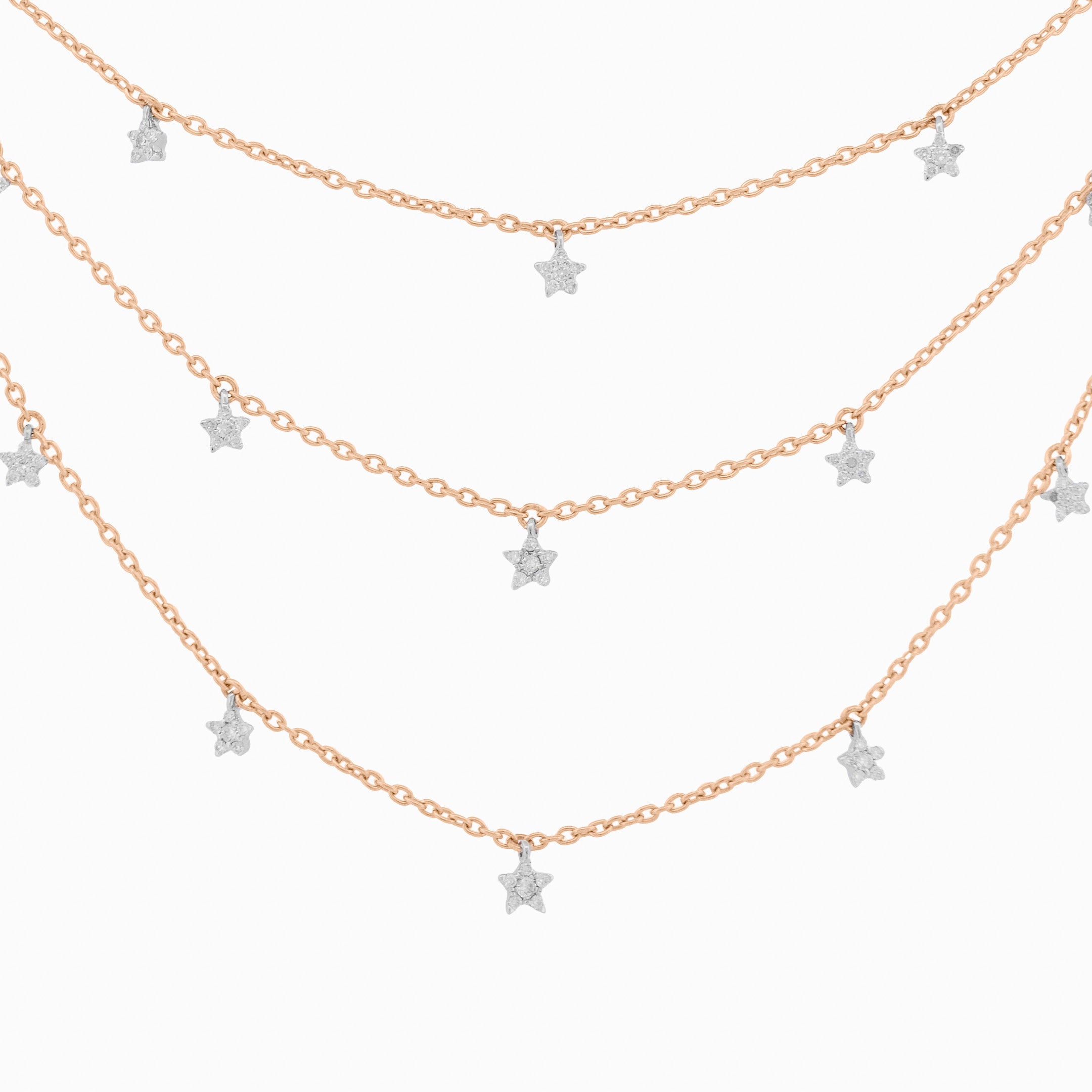 Triple Layer Chain Necklace with Cascading Pavé Diamond Stars