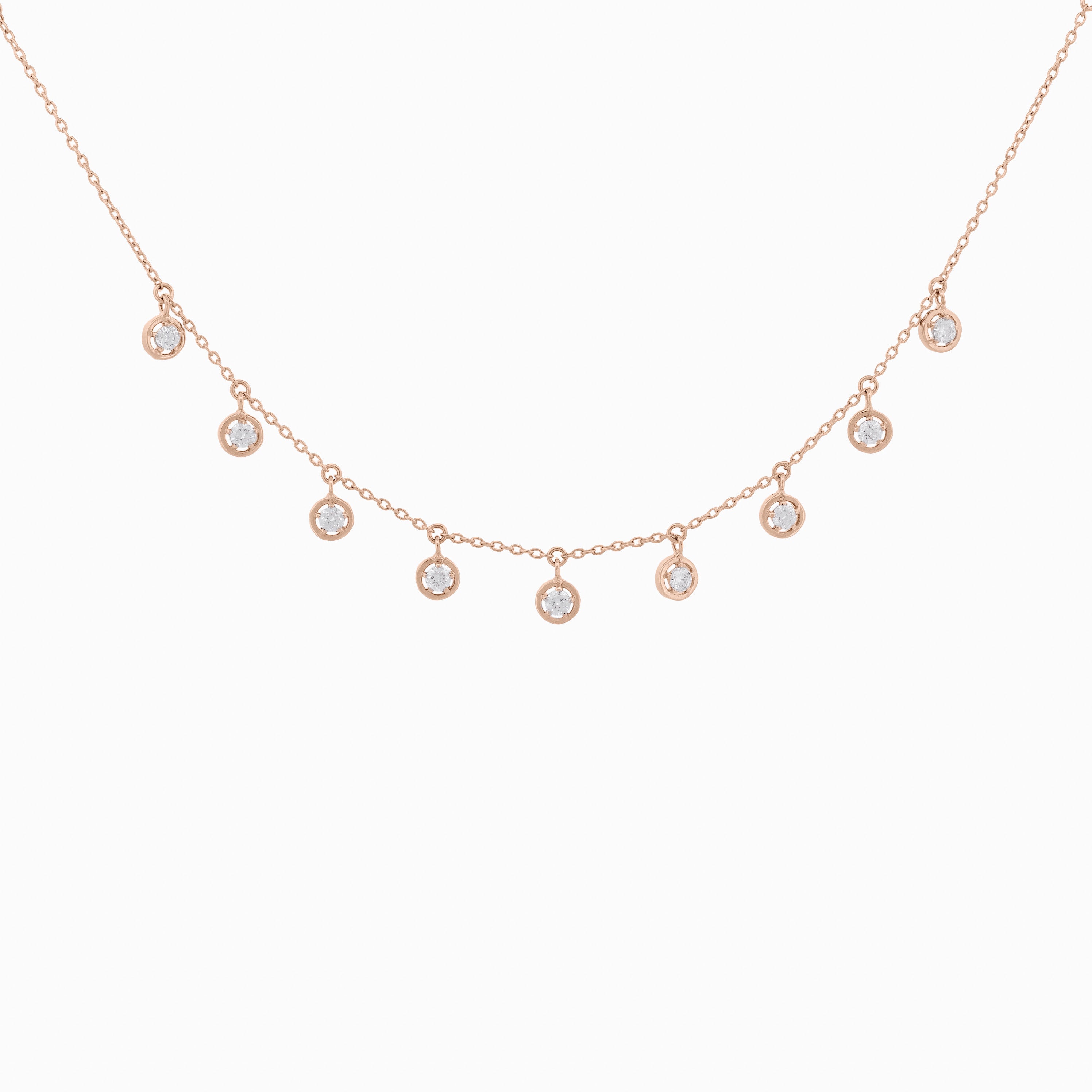 Elegant Nine Drop Diamond Stud Necklace
