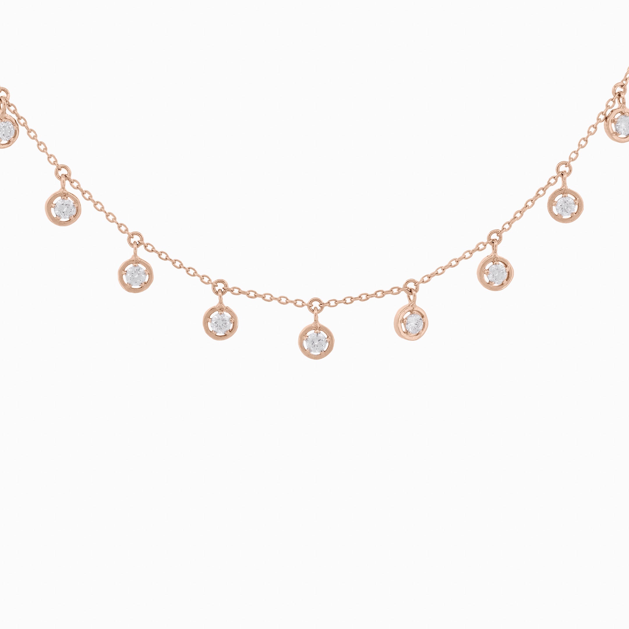 Elegant Nine Drop Diamond Stud Necklace