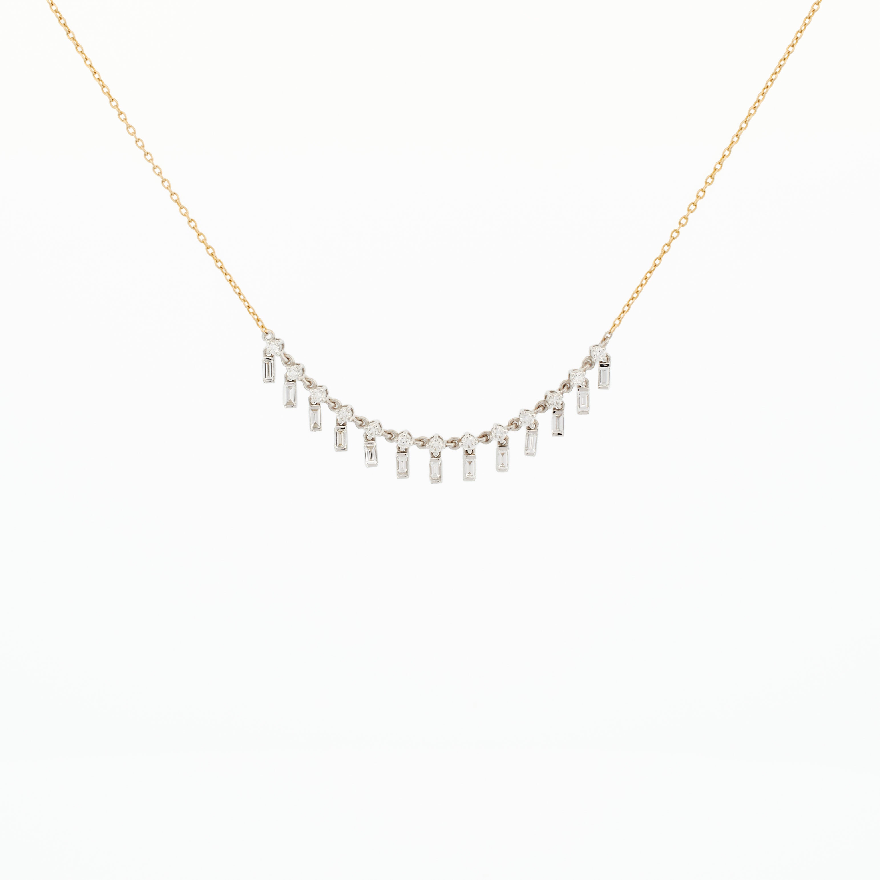 Necklace with Baguette and Round Diamond Drops
