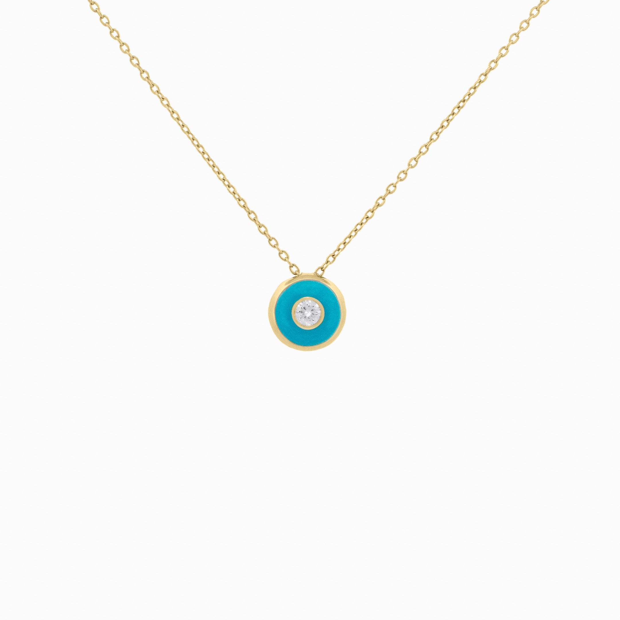 Turquoise Enamel Round Pendant with Diamond Center