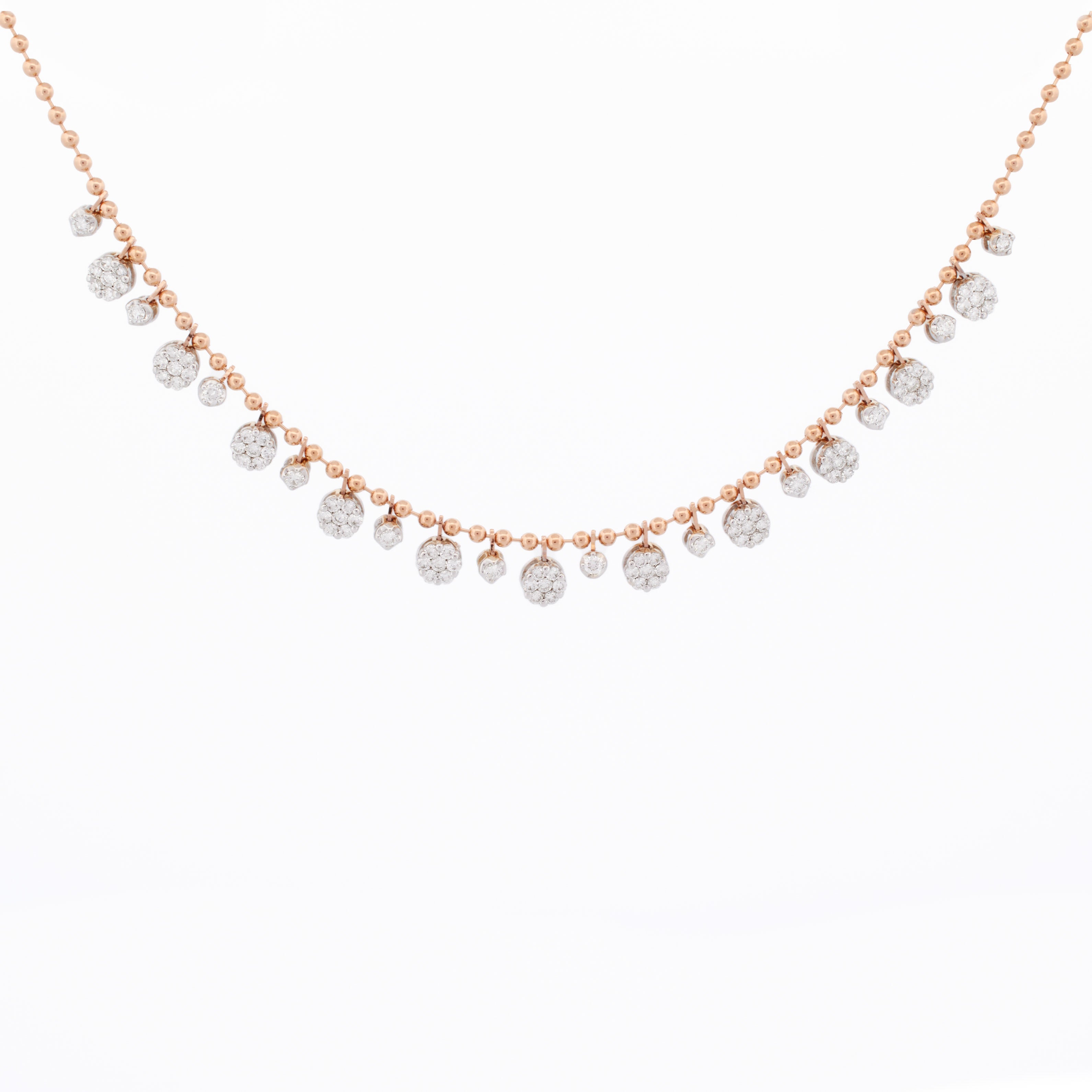 Round Pavé Diamond Ball Chain Drop Necklace